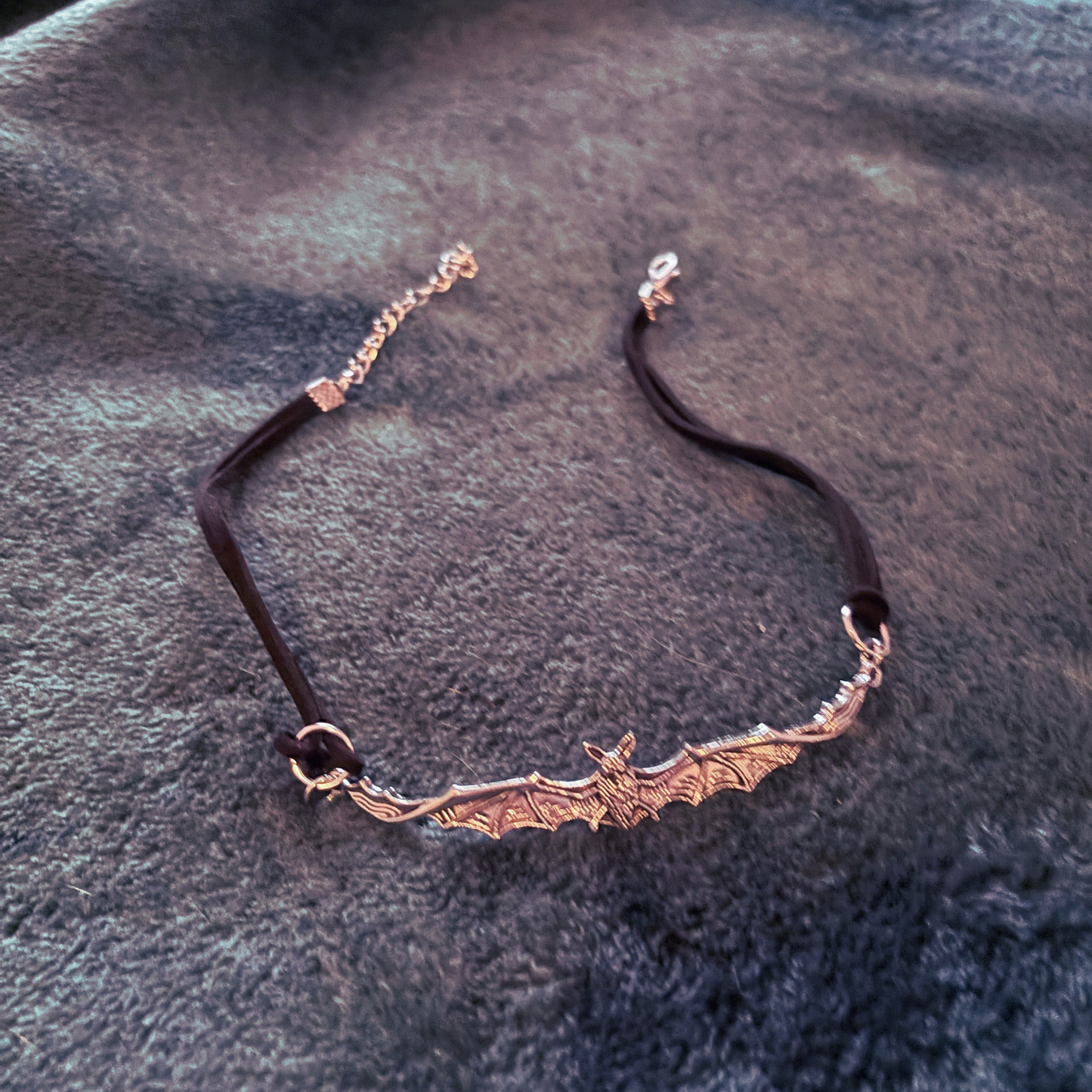 Gothic Bat Choker | Silver Bat Pendant on Black Cord | Silver Hardware