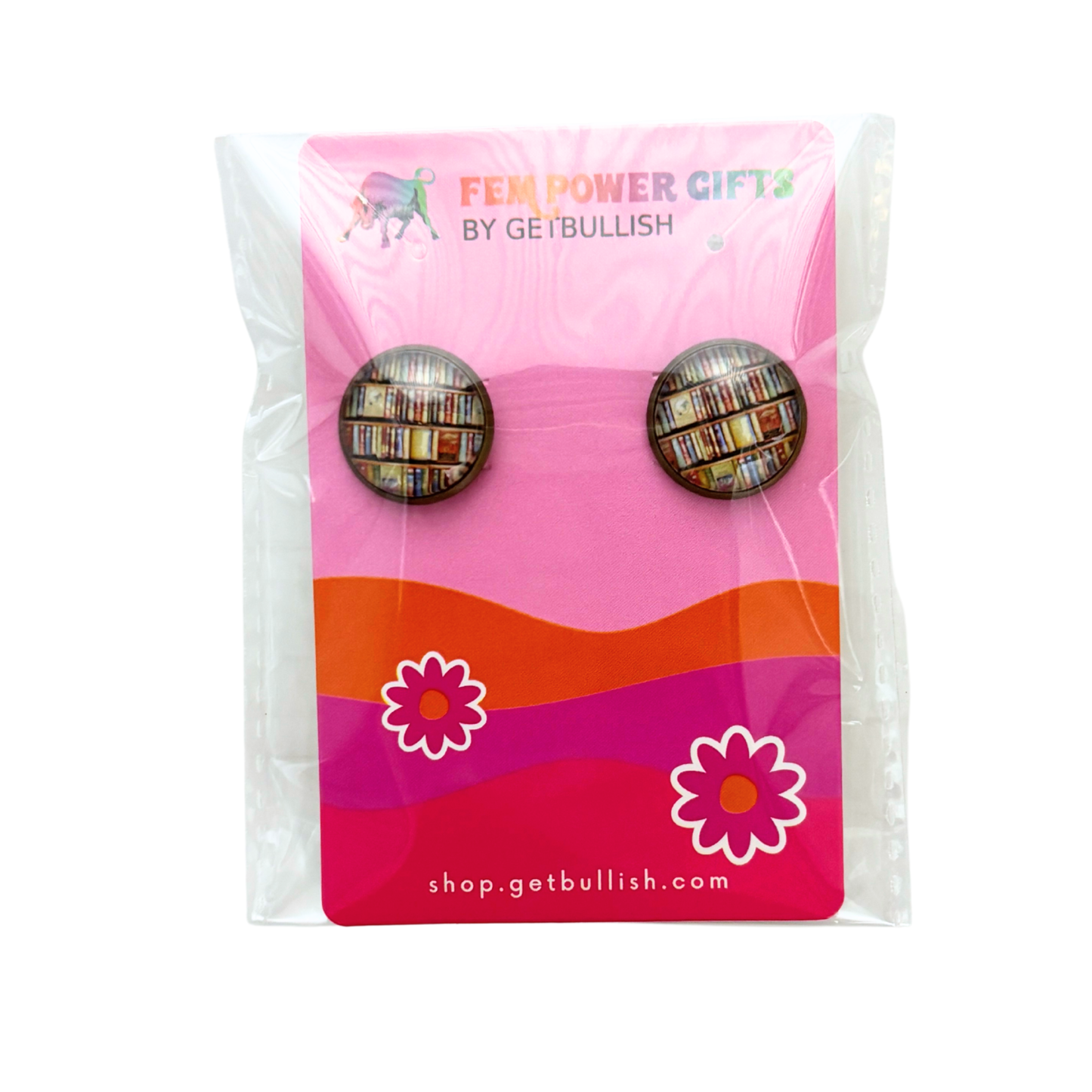 Bookshelves Cabochon Stud Earrings