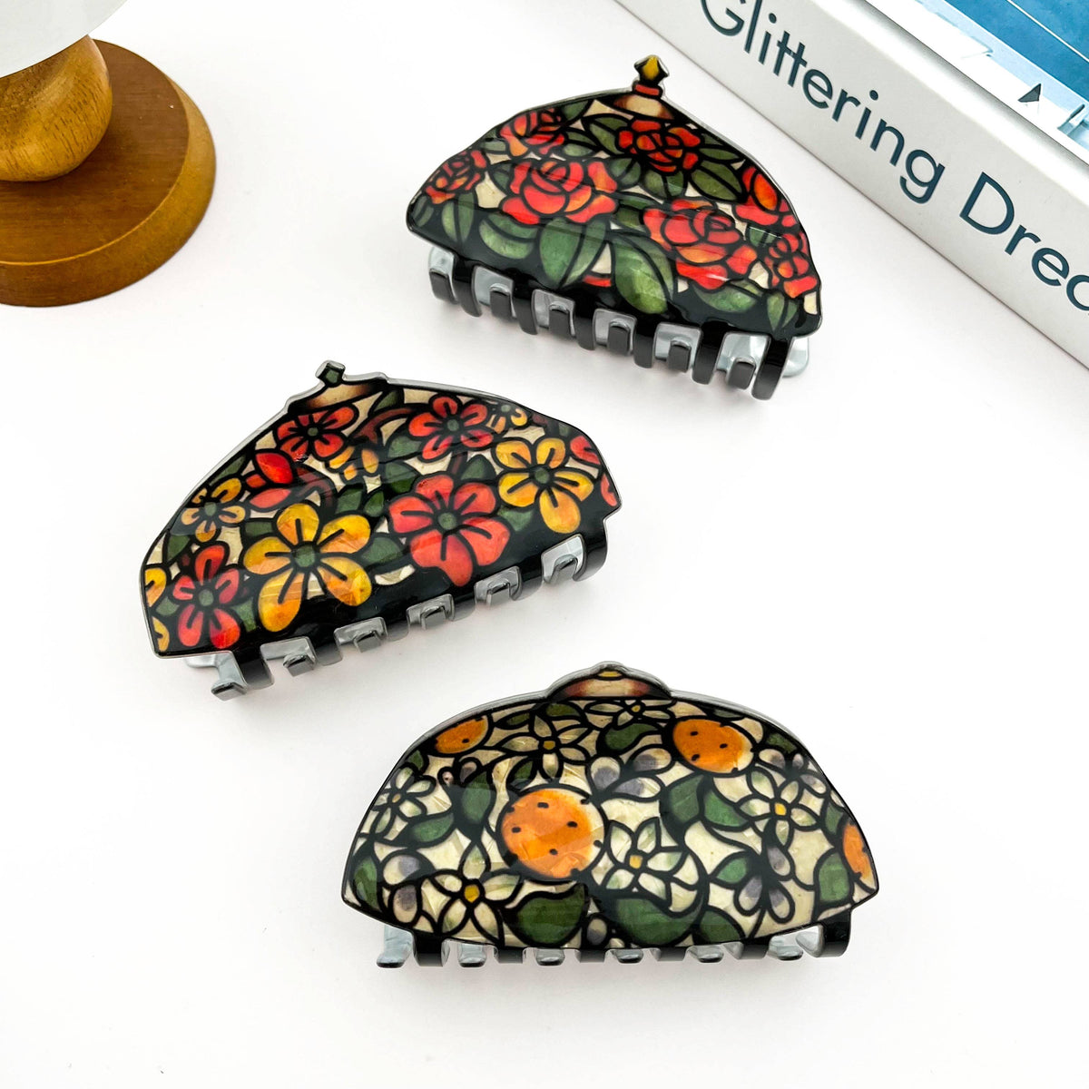 Stained Glass Floral Acrylic Hair Claw