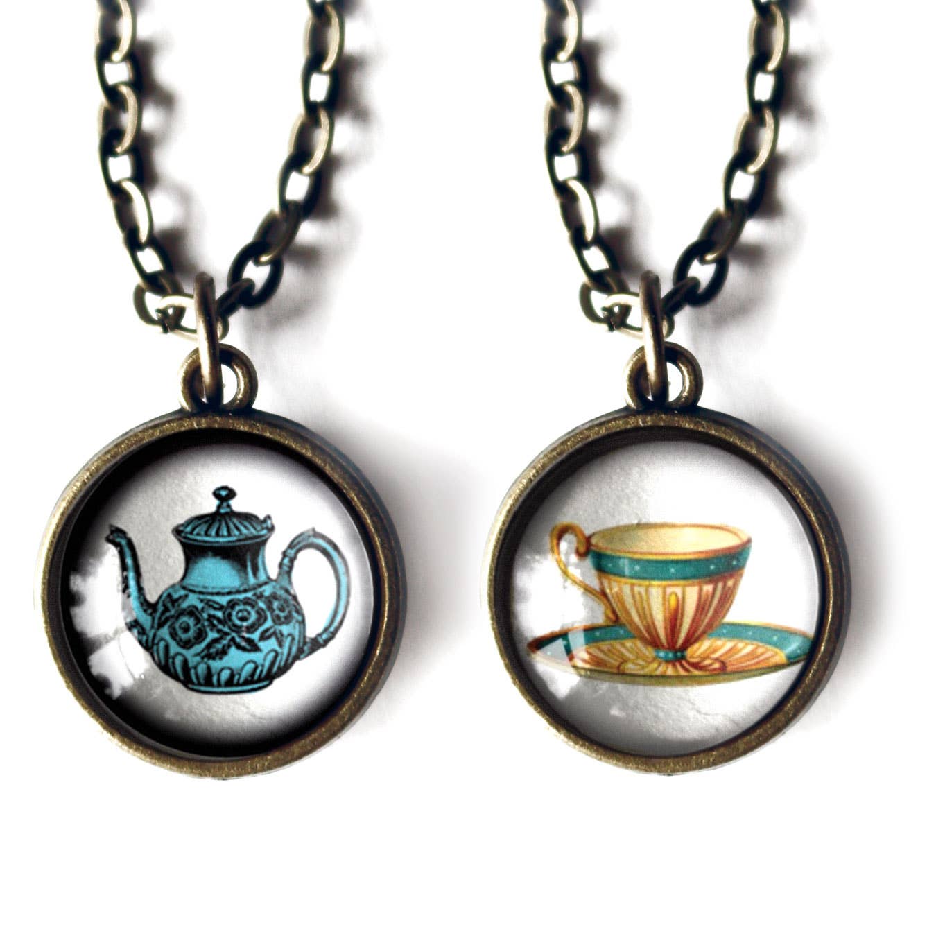 Blue Tea Steampunk Victorian Simple Pendant Necklace
