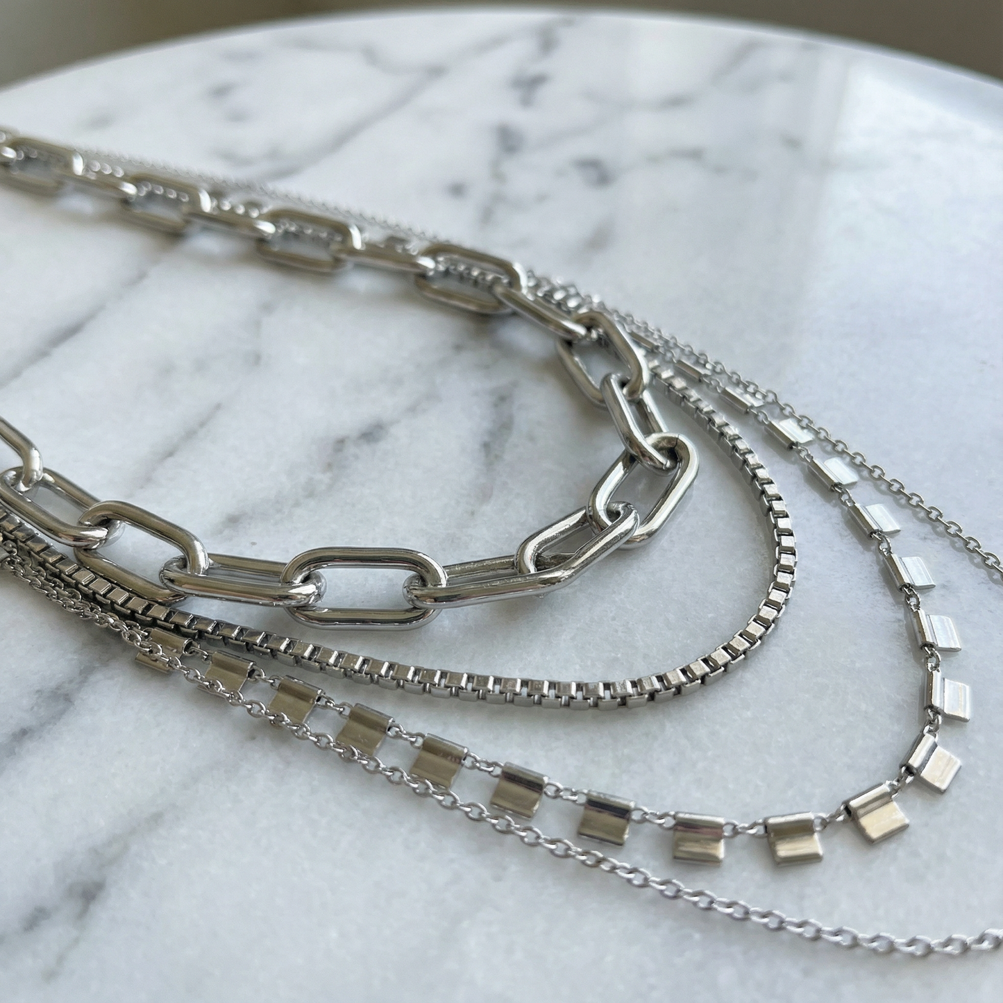 4 Chunky Chain Link Necklace | Multi Layer Chain Gold Tone Fashion Jewelry