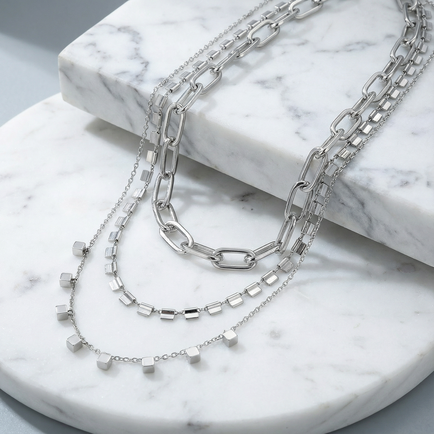 4 Chunky Chain Link Necklace | Multi Layer Chain Gold Tone Fashion Jewelry