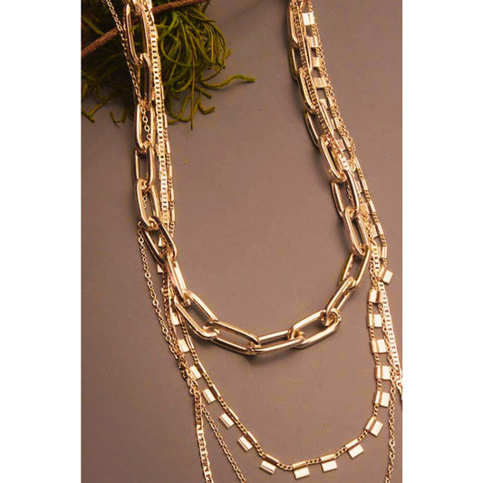 4 Chunky Chain Link Necklace | Multi Layer Chain Gold Tone Fashion Jewelry