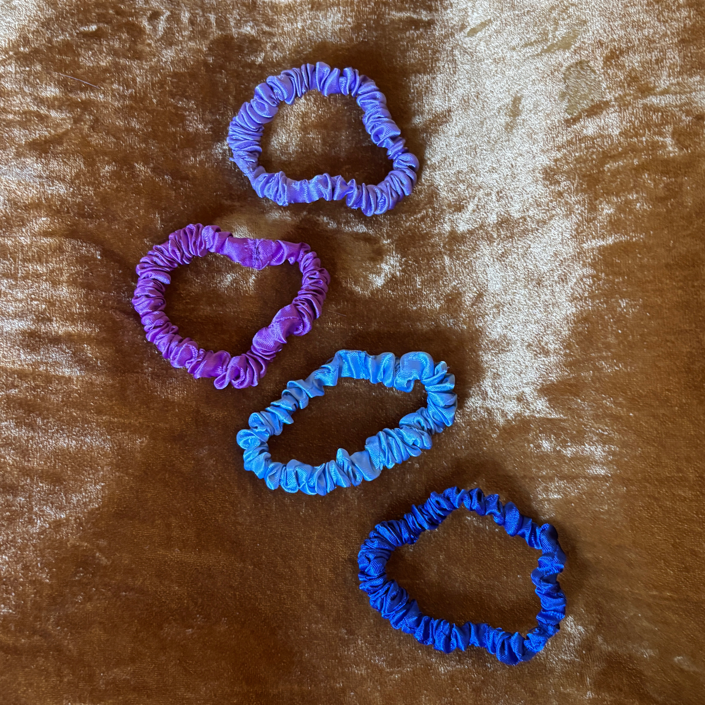 4 Pack Satin Hair Tie Pack in Navy / Purple / Lilac / Sky Blue | Poly Satin Scrunchies Hair Accessory