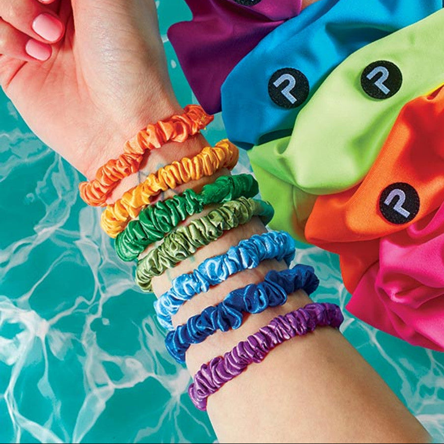 4 Pack Satin Hair Tie Pack in Navy / Purple / Lilac / Sky Blue | Poly Satin Scrunchies Hair Accessory