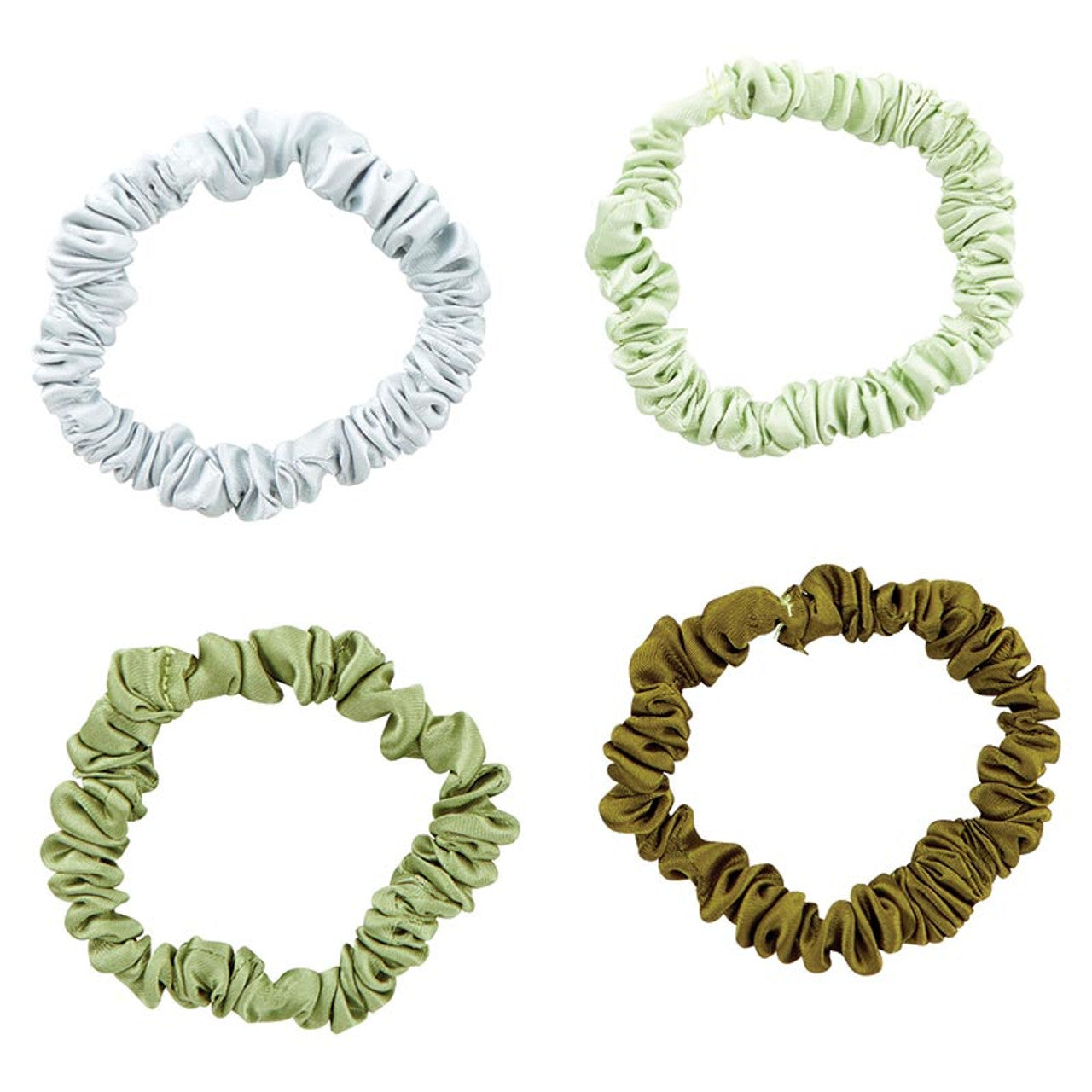 4 Pack Satin Hair Tie Pack in Olive / Sage / Mint / Camo | Poly Satin Scrunchies Hair Accessory