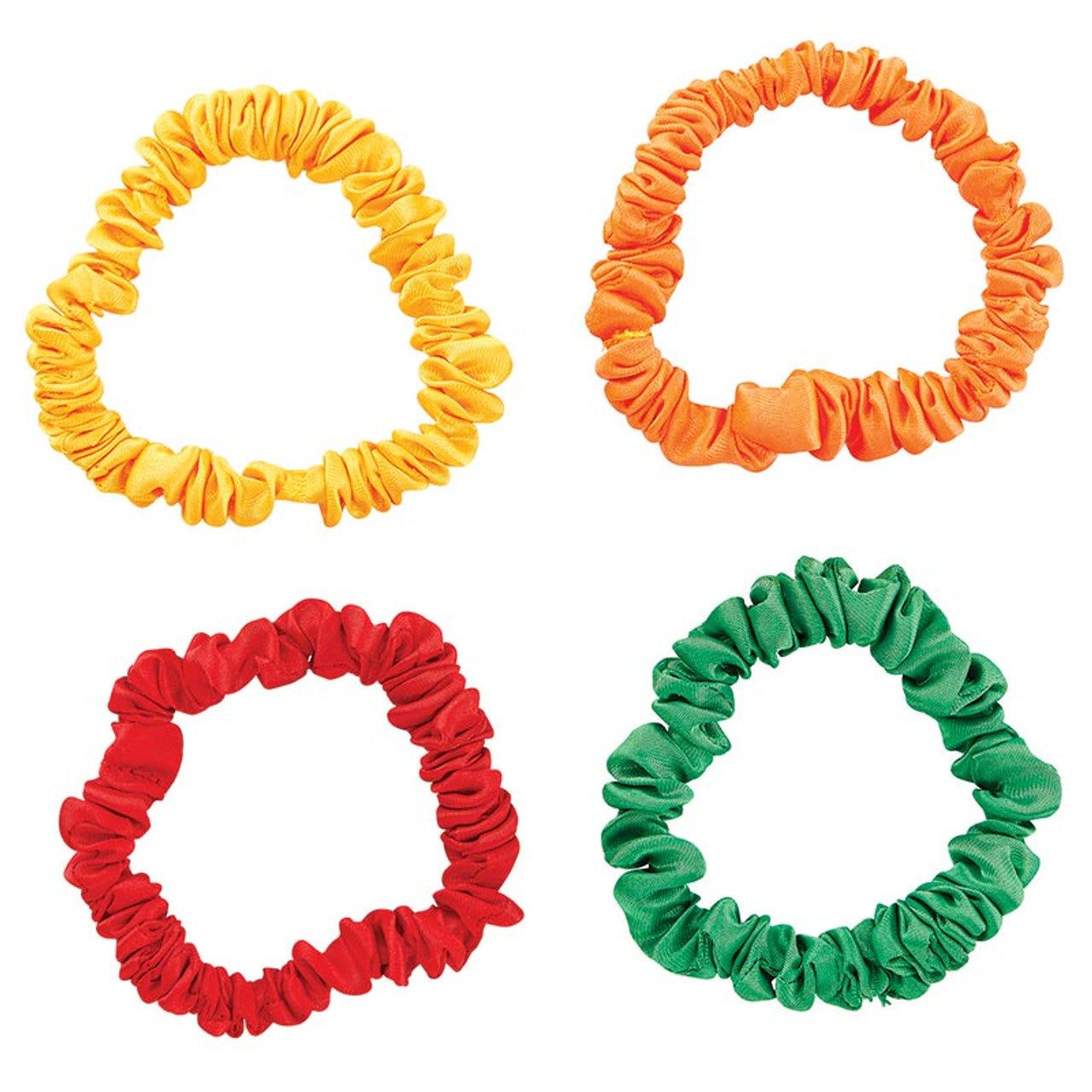 4 Pack Satin Hair Tie Pack in Red / Orange / Yellow / Green | Poly Satin Scrunchies Hair Accessory
