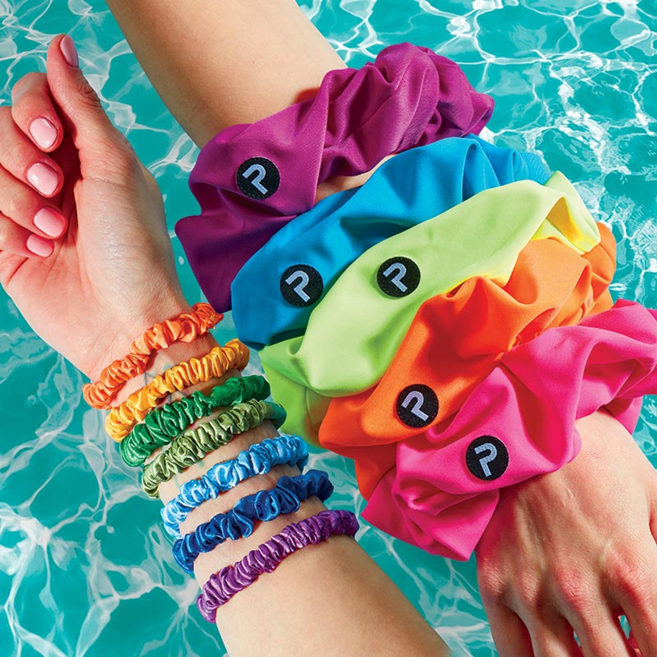 4 Pack Satin Hair Tie Pack in Red / Orange / Yellow / Green | Poly Satin Scrunchies Hair Accessory