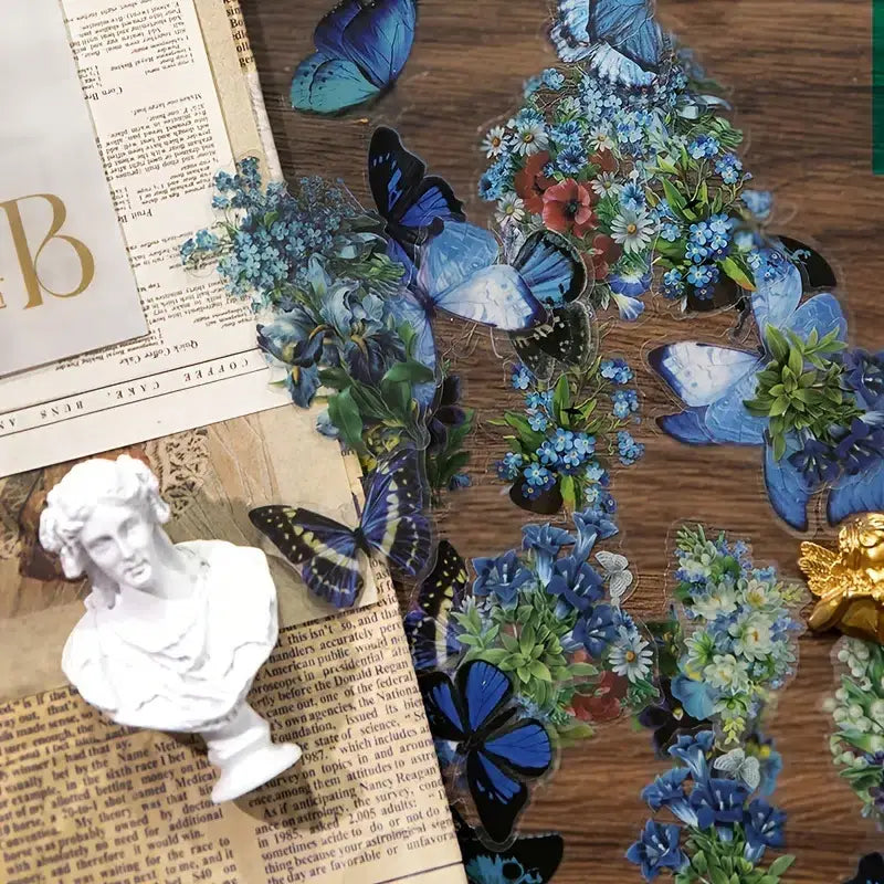 40 Vintage Flower Butterfly Stickers | For Plant Handbook, Journaling, Scrapbook