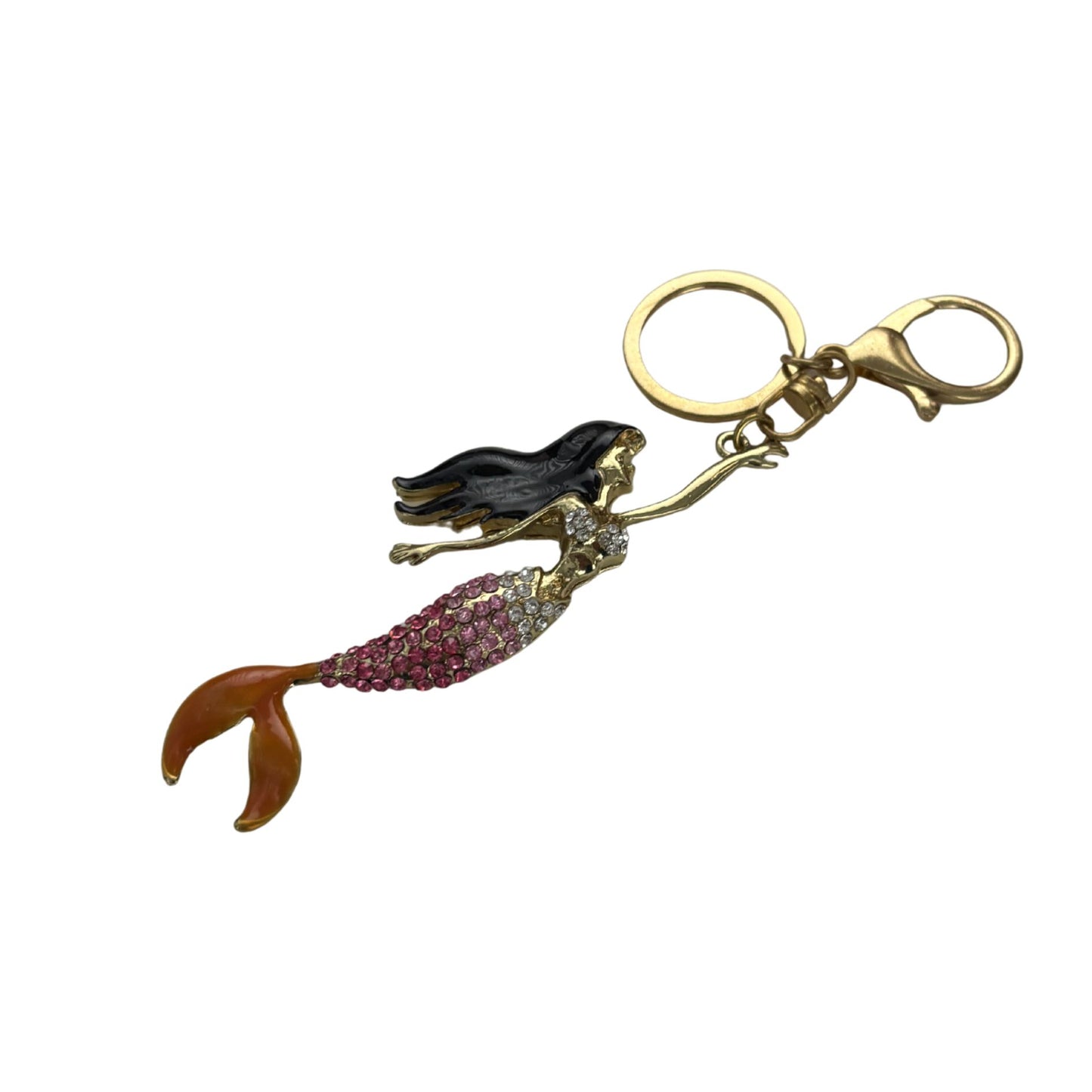 Brunette Mermaid Keychain & Bag Charm | Hard Enamel Metal Charm 6"