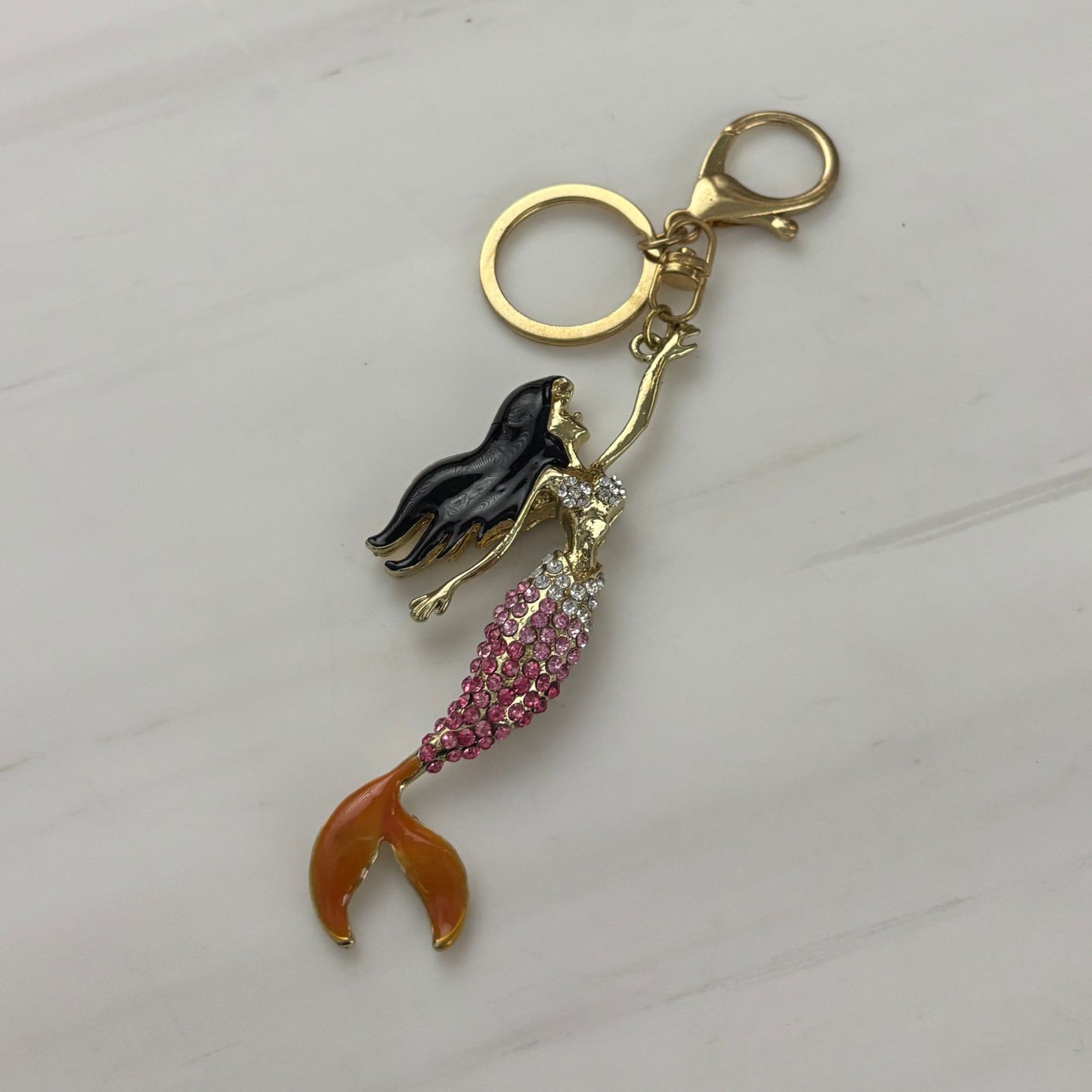 Brunette Mermaid Keychain & Bag Charm | Hard Enamel Metal Charm 6"