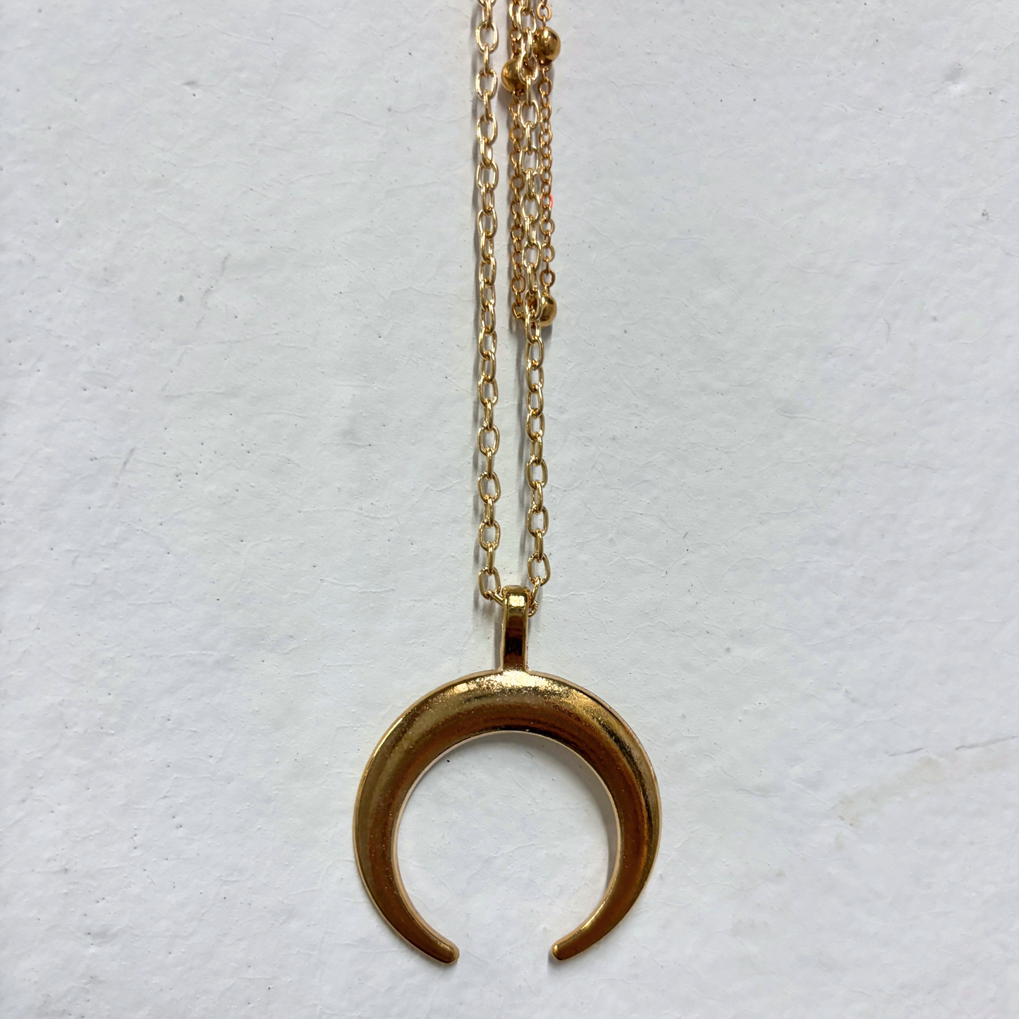 La Luna Double Layered Necklace in Gold | Beaded Chain + Crescent Moon | Two-Strand