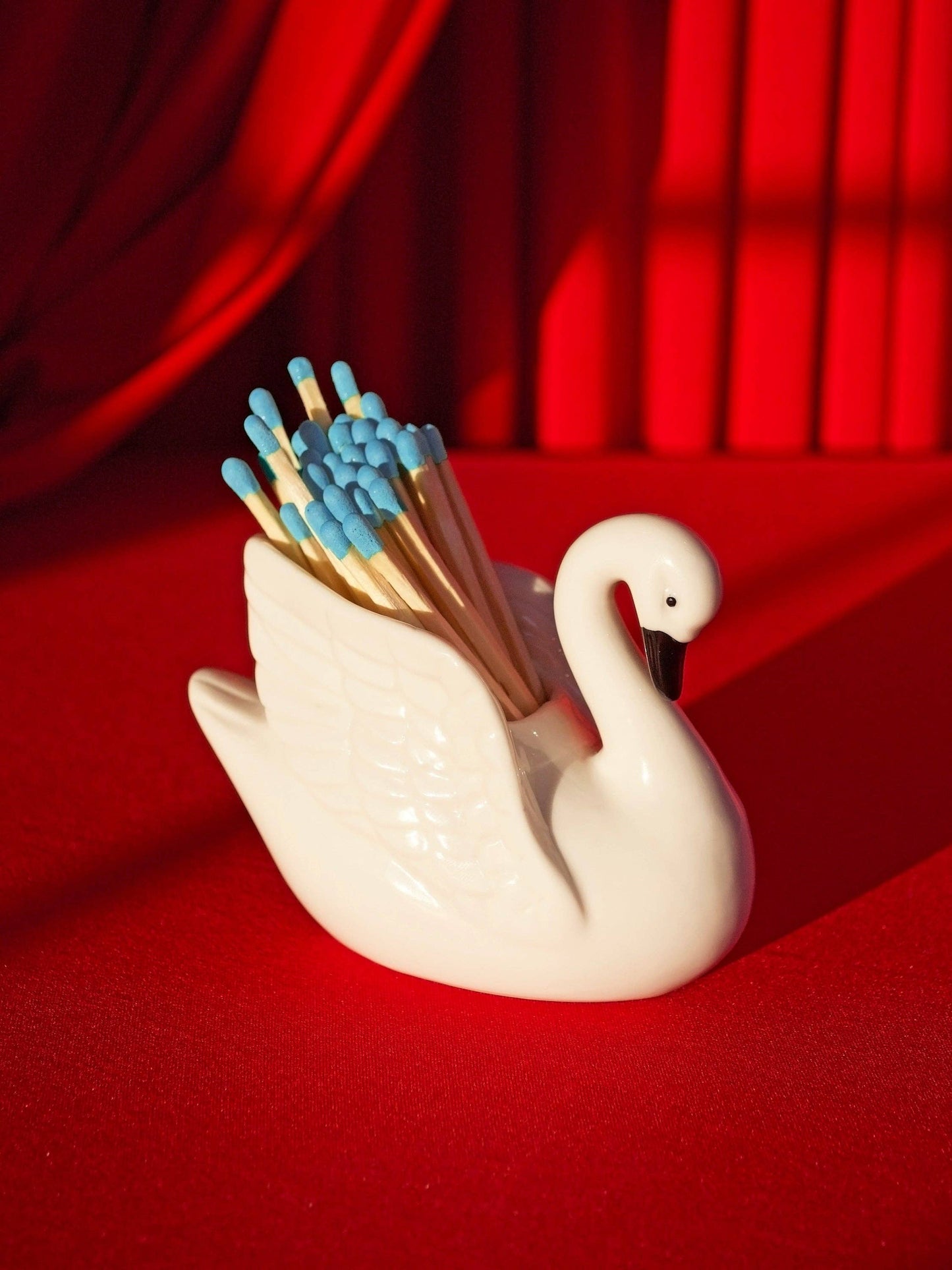 Swan Match Striker | Ceramic Swan Match Holder & Striker | Vintage Style Decor with Matches