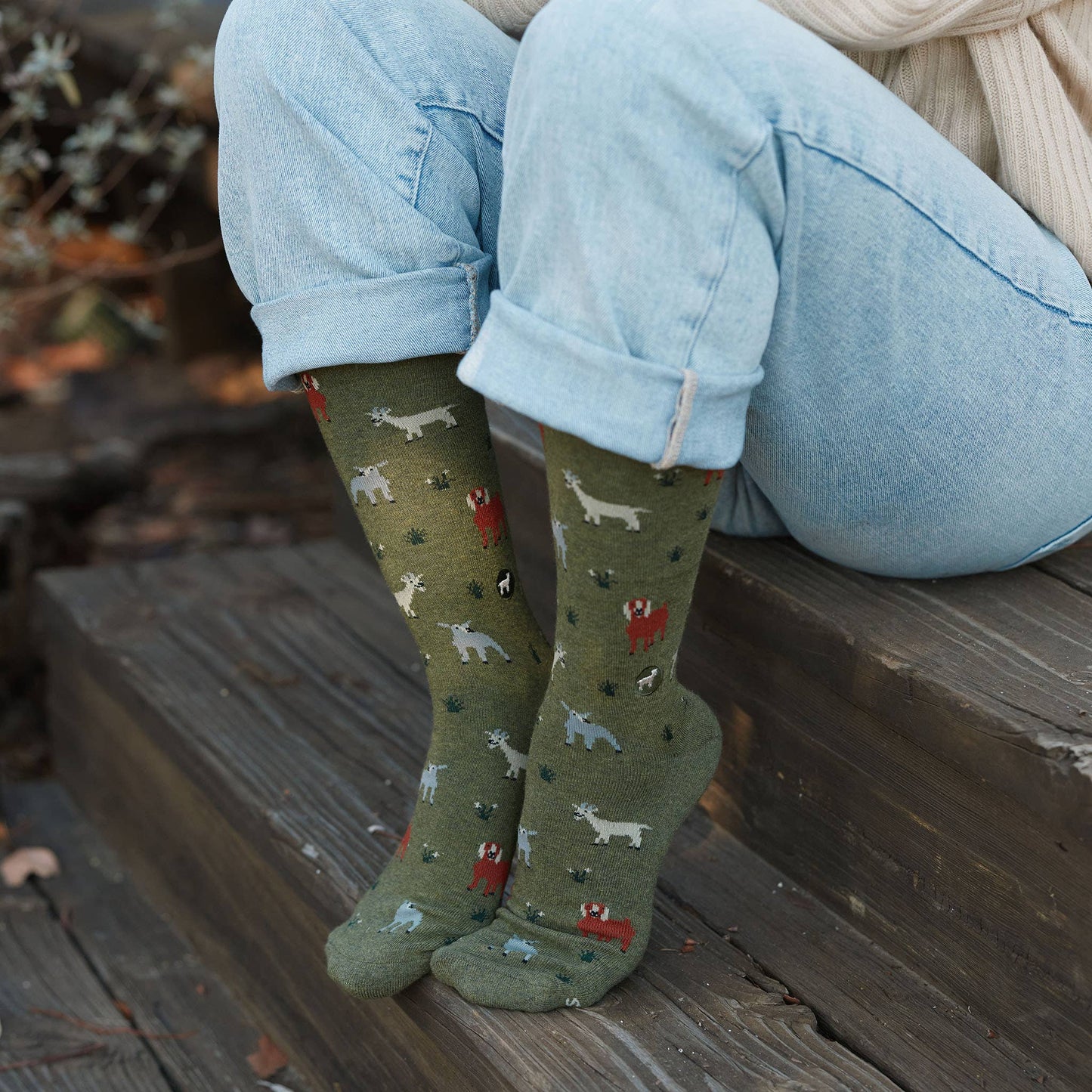 Men's Socks that Save Goats (Olive Green) | Fair Trade | Fits Men's Sizes 8.5-13