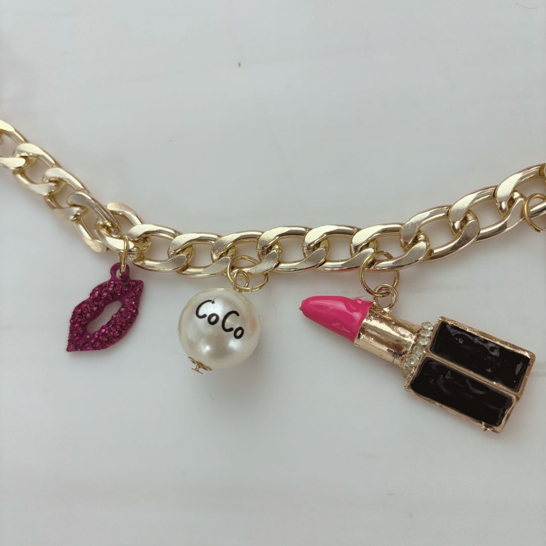 Chunky Coco Charm Necklace | Gold Chain with Lipstick, No. 5 & Coco Chanel Charms