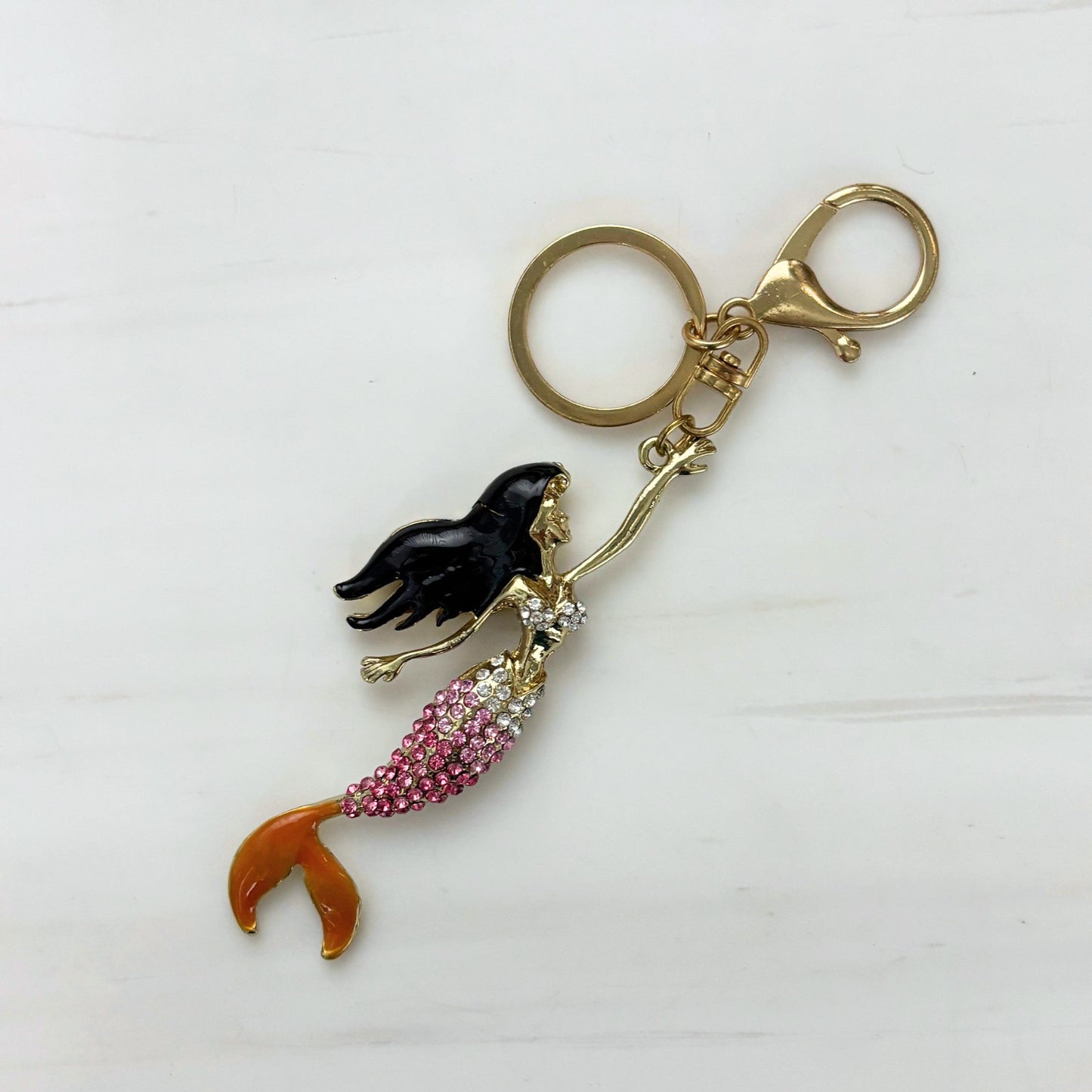 Brunette Mermaid Keychain & Bag Charm | Hard Enamel Metal Charm 6"