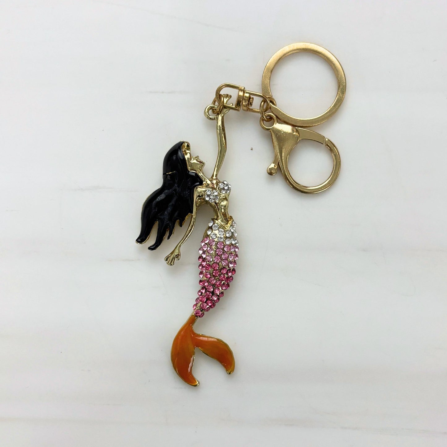 Brunette Mermaid Keychain & Bag Charm | Hard Enamel Metal Charm 6"