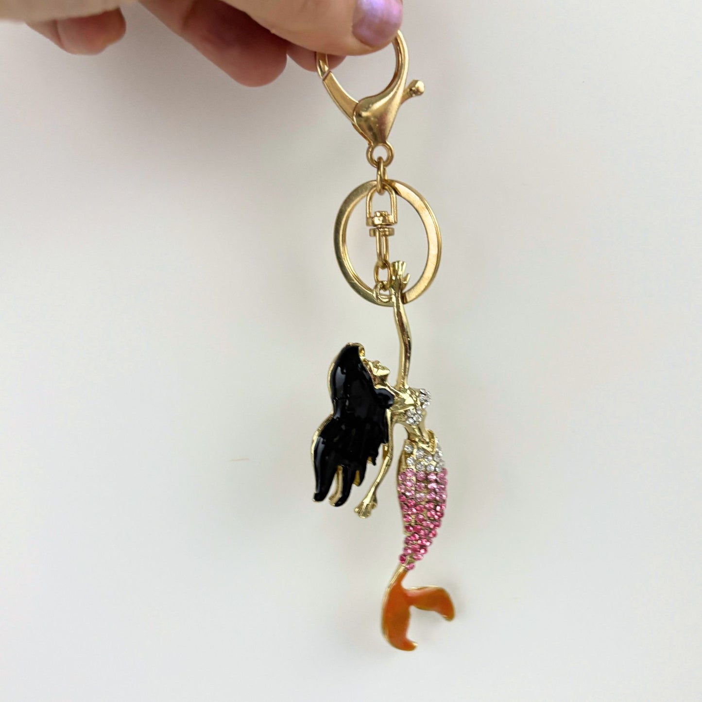 Brunette Mermaid Keychain & Bag Charm | Hard Enamel Metal Charm 6"
