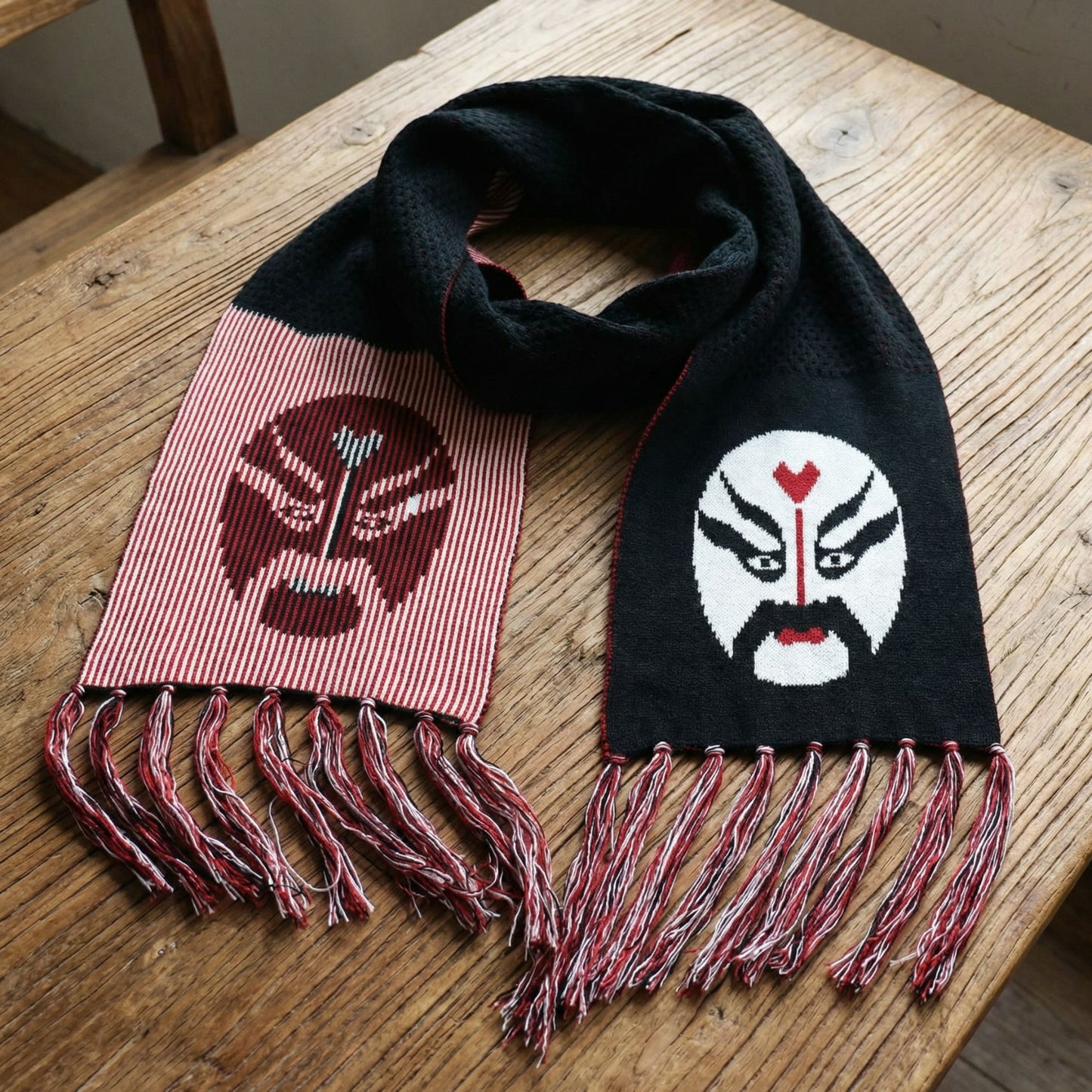 Samurai Warrior Acrylic Scarf | Reversible Fringe Scarf 11”x68”