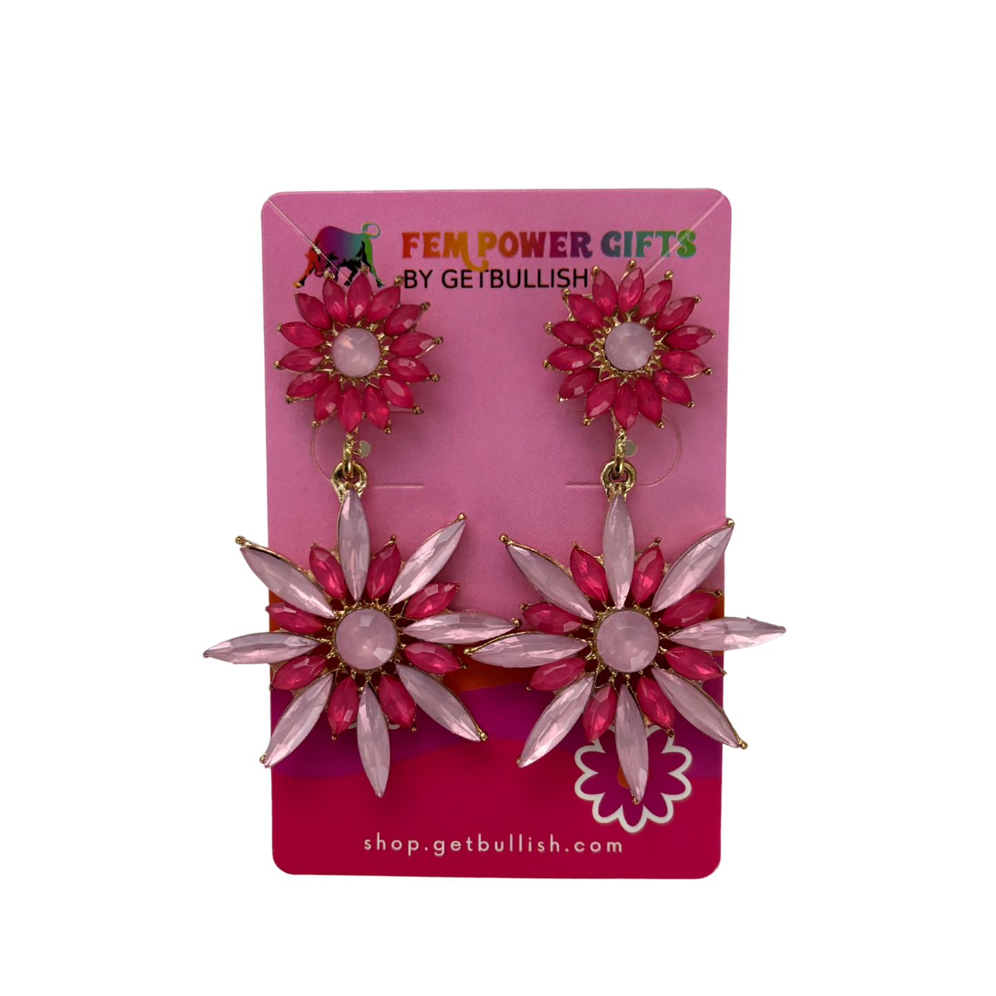 Pink Flowerburst Statement Earrings | Art Deco Gem Earrings in Hot Pink & Ballet Pink