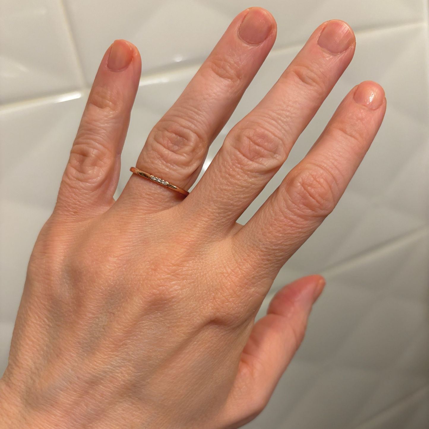 Rose Gold Perfect Minimalist Notched Ring | Delicate Band with Tiny Stones | Sizes 6–8