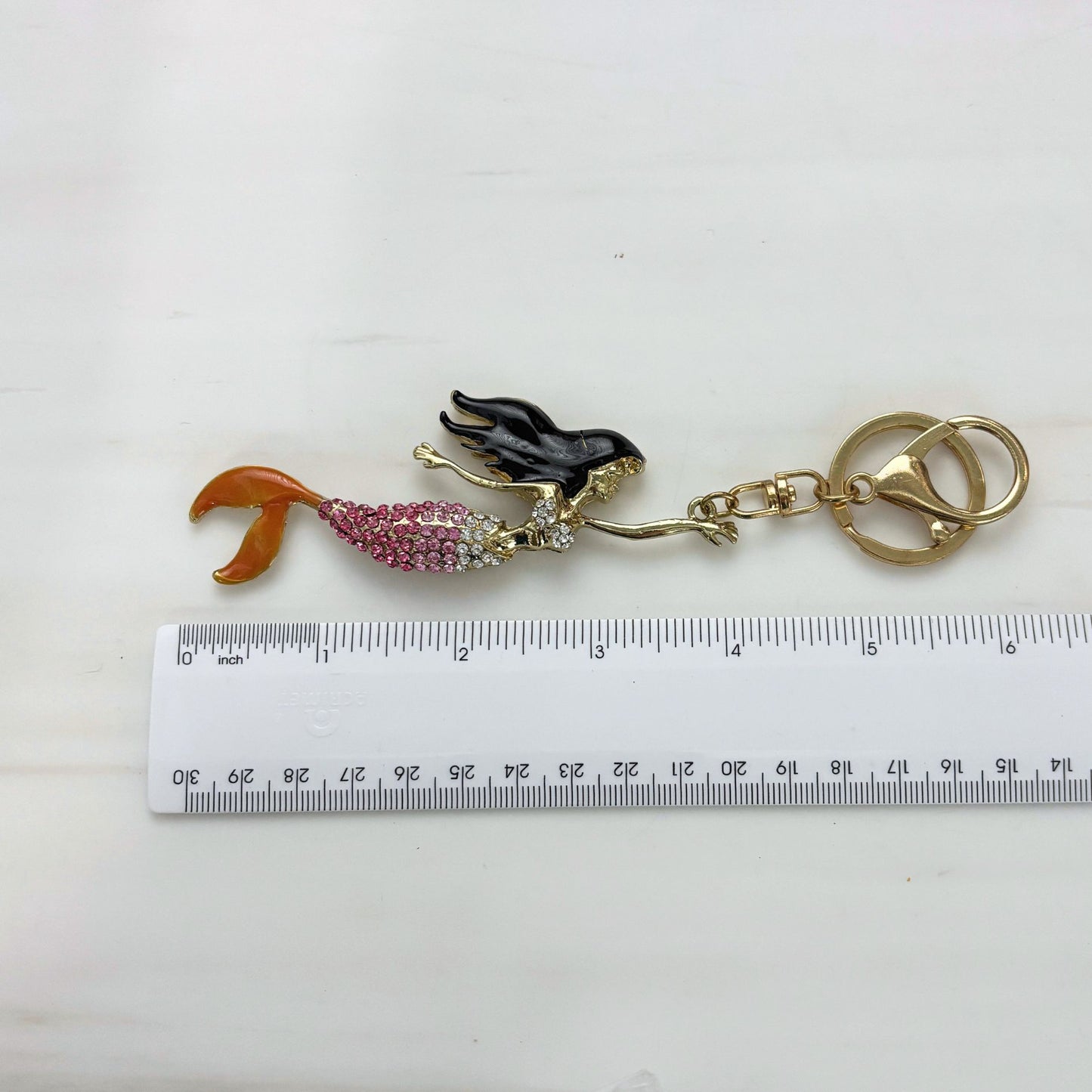 Brunette Mermaid Keychain & Bag Charm | Hard Enamel Metal Charm 6"