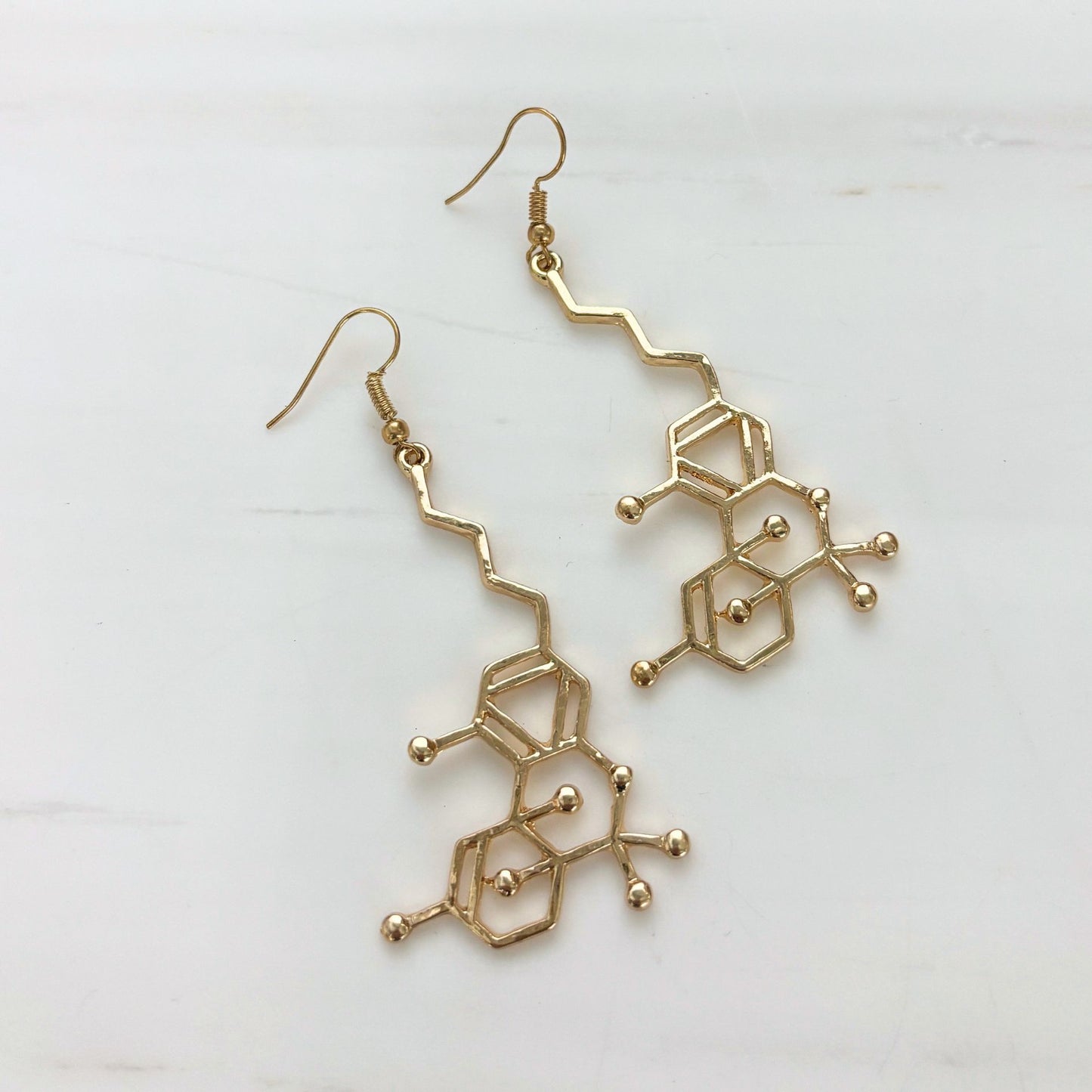 Molecule Earrings | Openwork Atomic Structure Dangle Earrings in Black or Gold