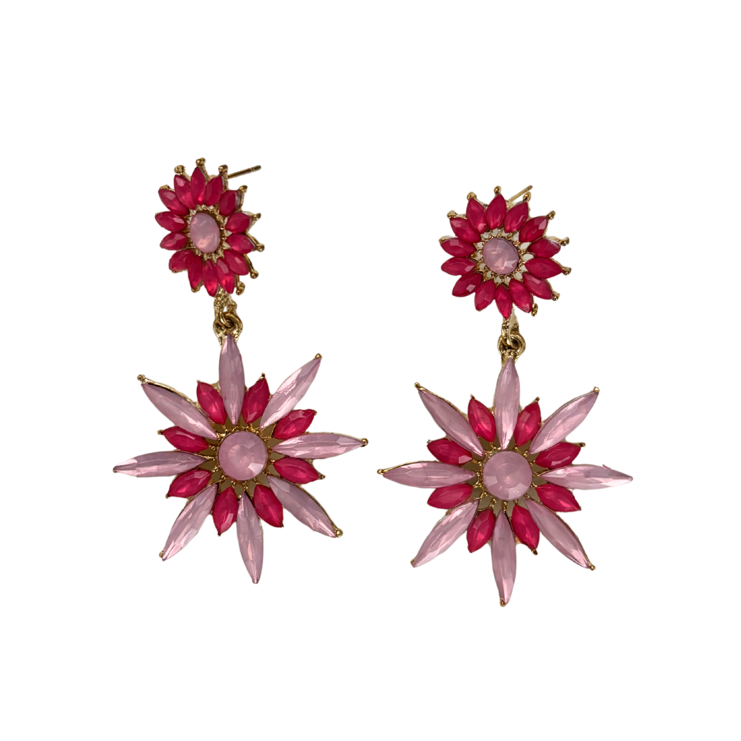 Pink Flowerburst Statement Earrings | Art Deco Gem Earrings in Hot Pink & Ballet Pink