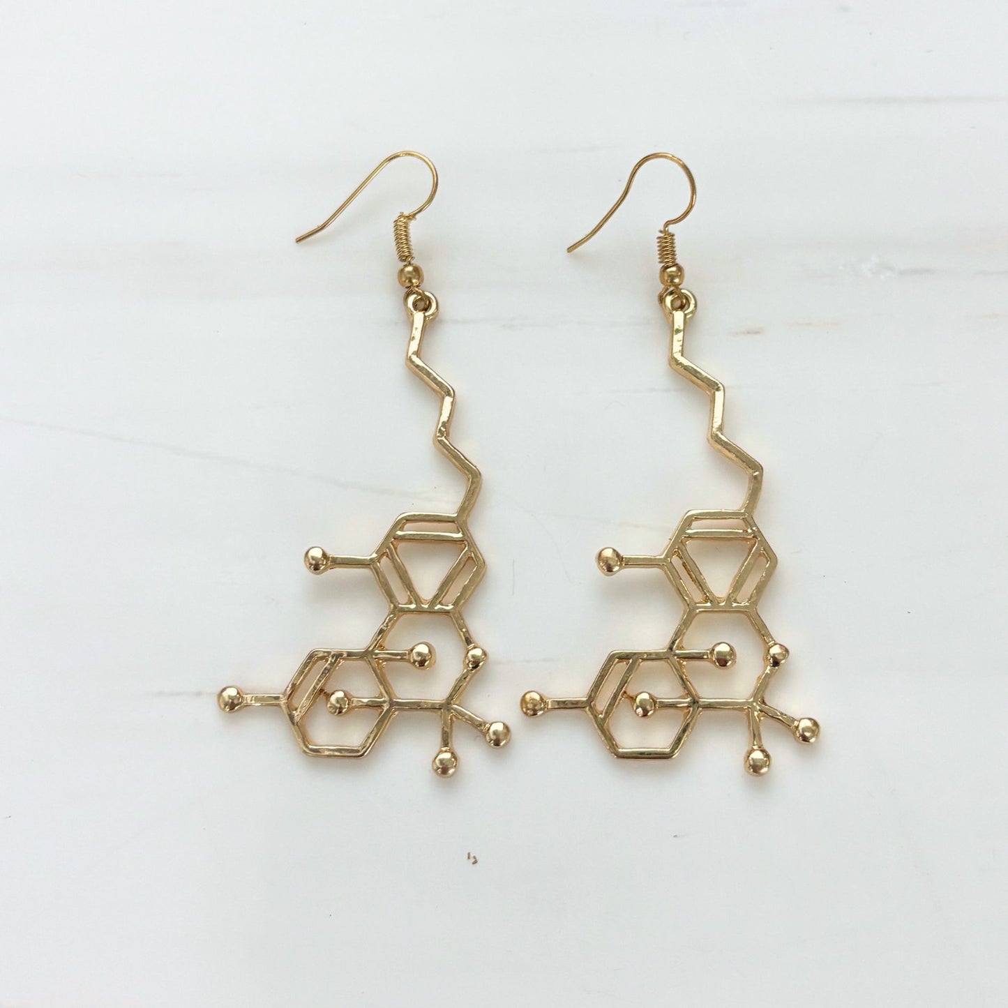 Molecule Earrings | Openwork Atomic Structure Dangle Earrings in Black or Gold