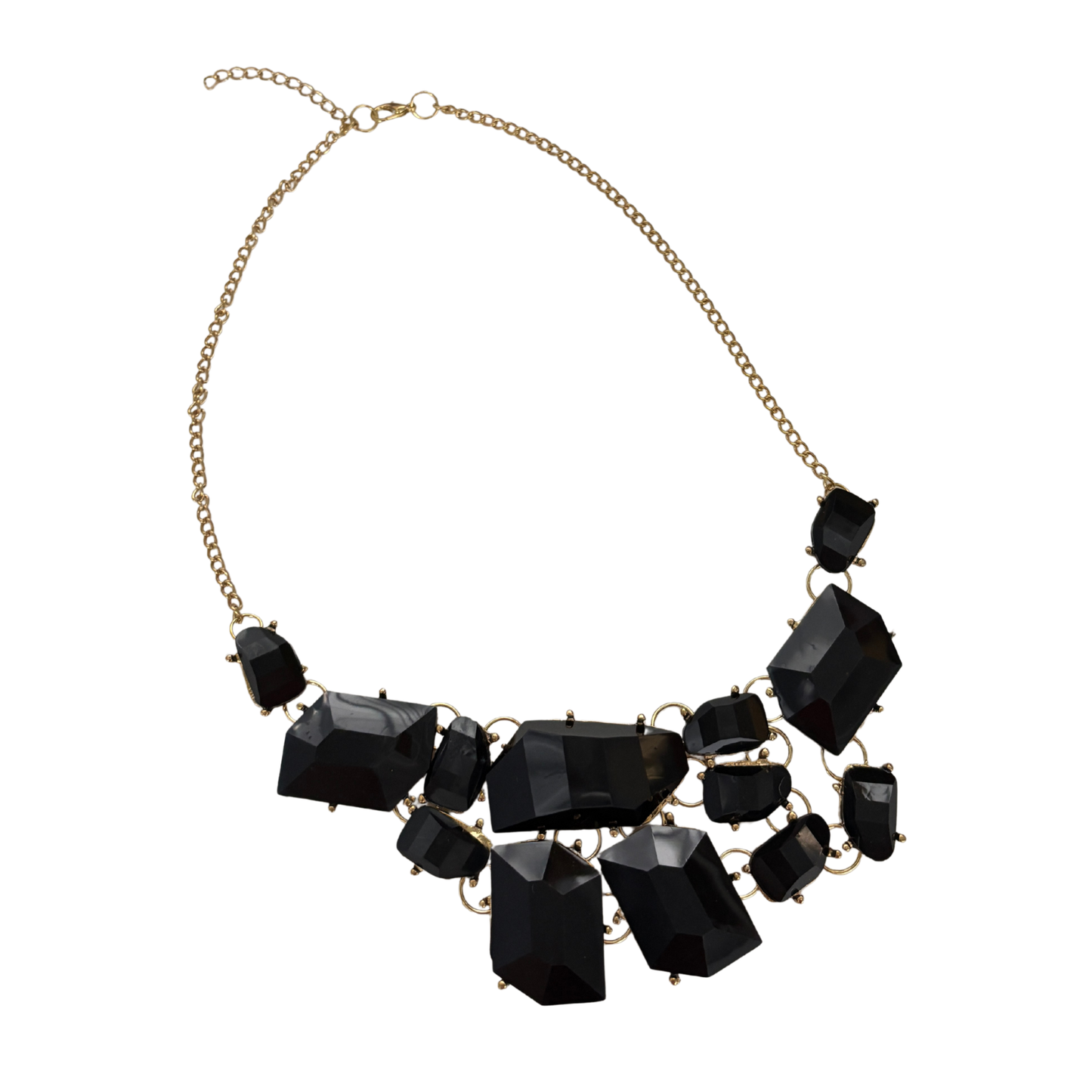 Evil Queen Jagged Gems Statement Necklace | Black Faceted Gems, Gold Setting | Bib Style