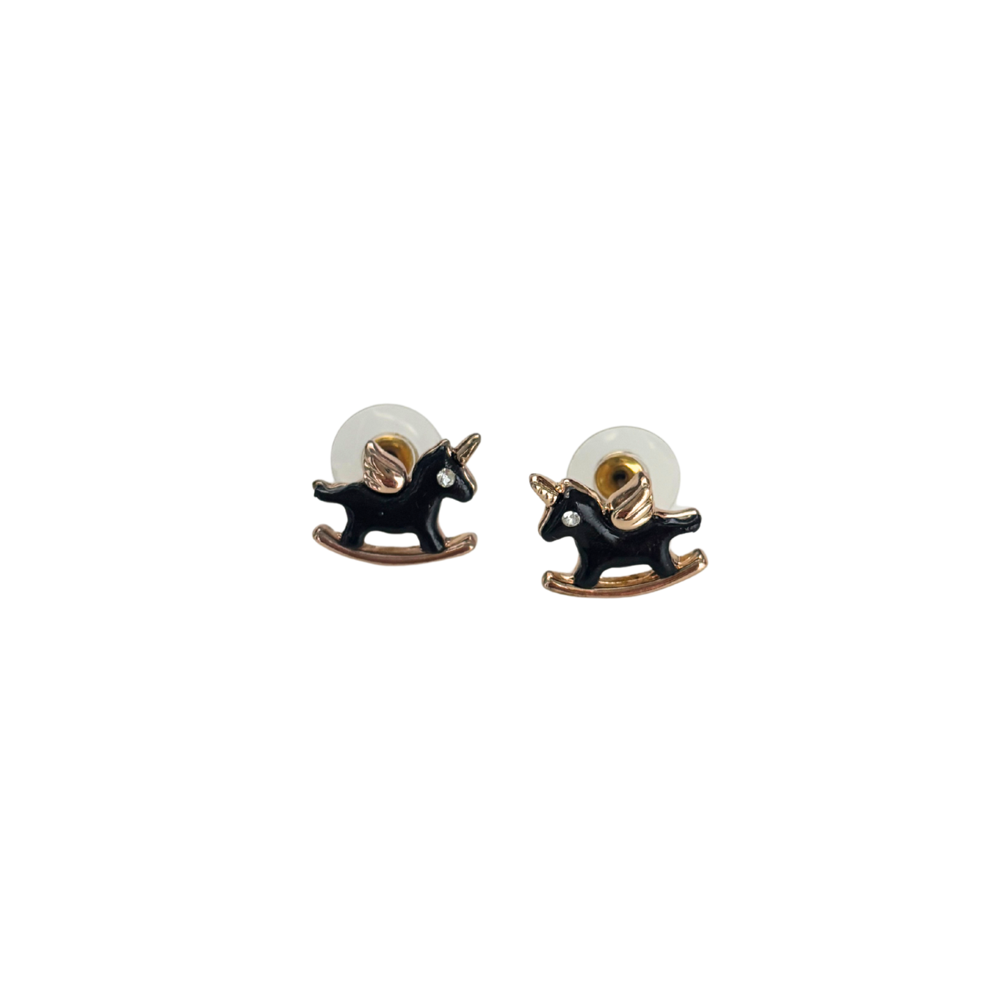 Rocking Unicorn Stud Earrings | Black & Gold | 0.6"