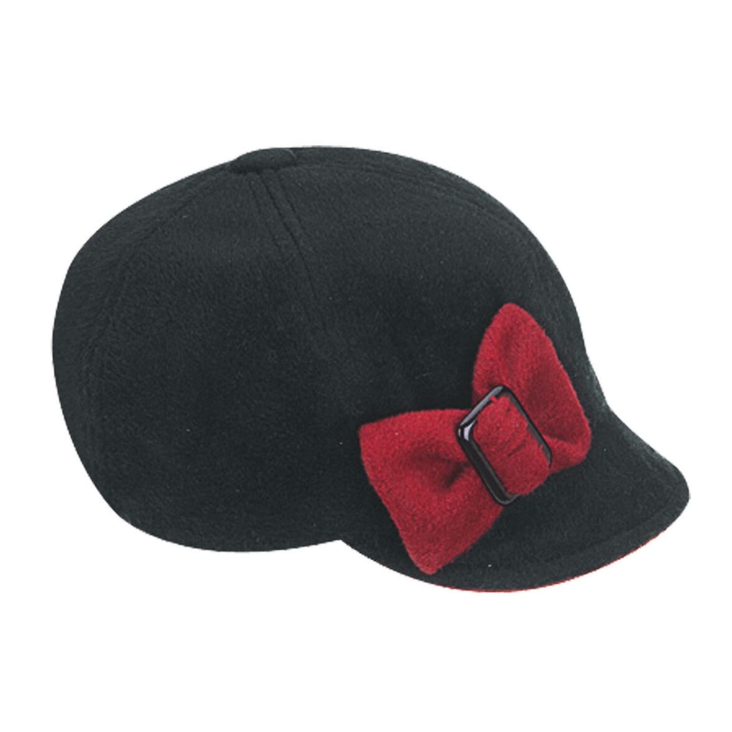 Women’s Fleece Bow Winter Cap | 6 Panel Hat with Short Brim (Black/Red or Light Grey/Grey)