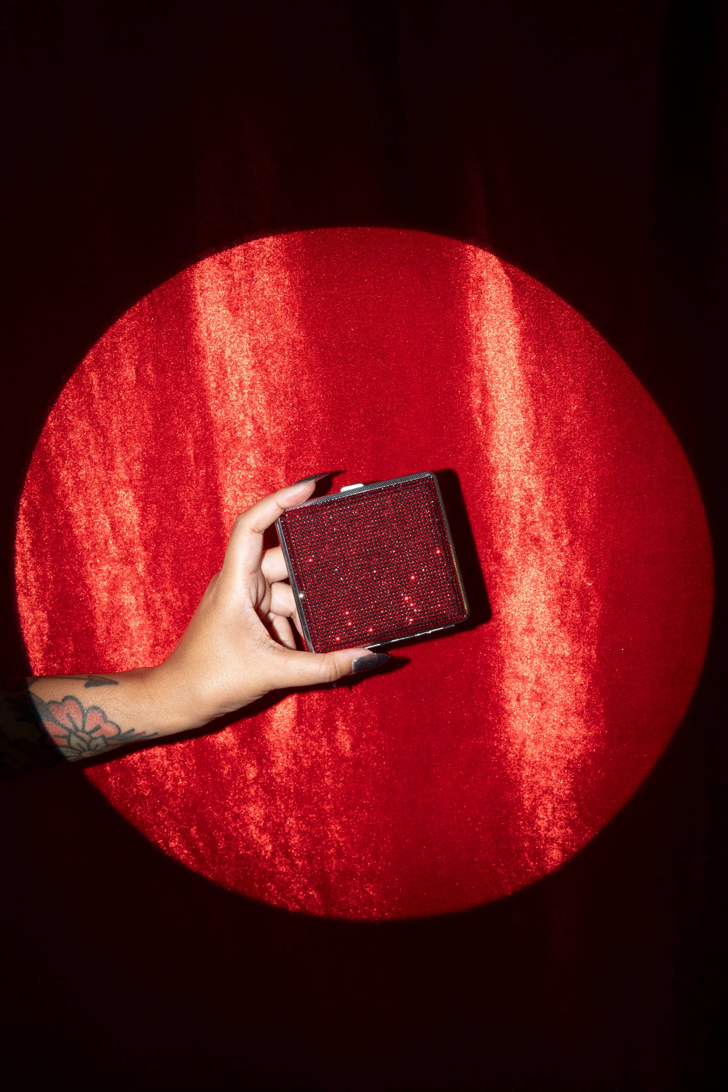 Red Rhinestone Cigarette Case | Glam Slim Disco Diva Sparkly Cig Case Holder