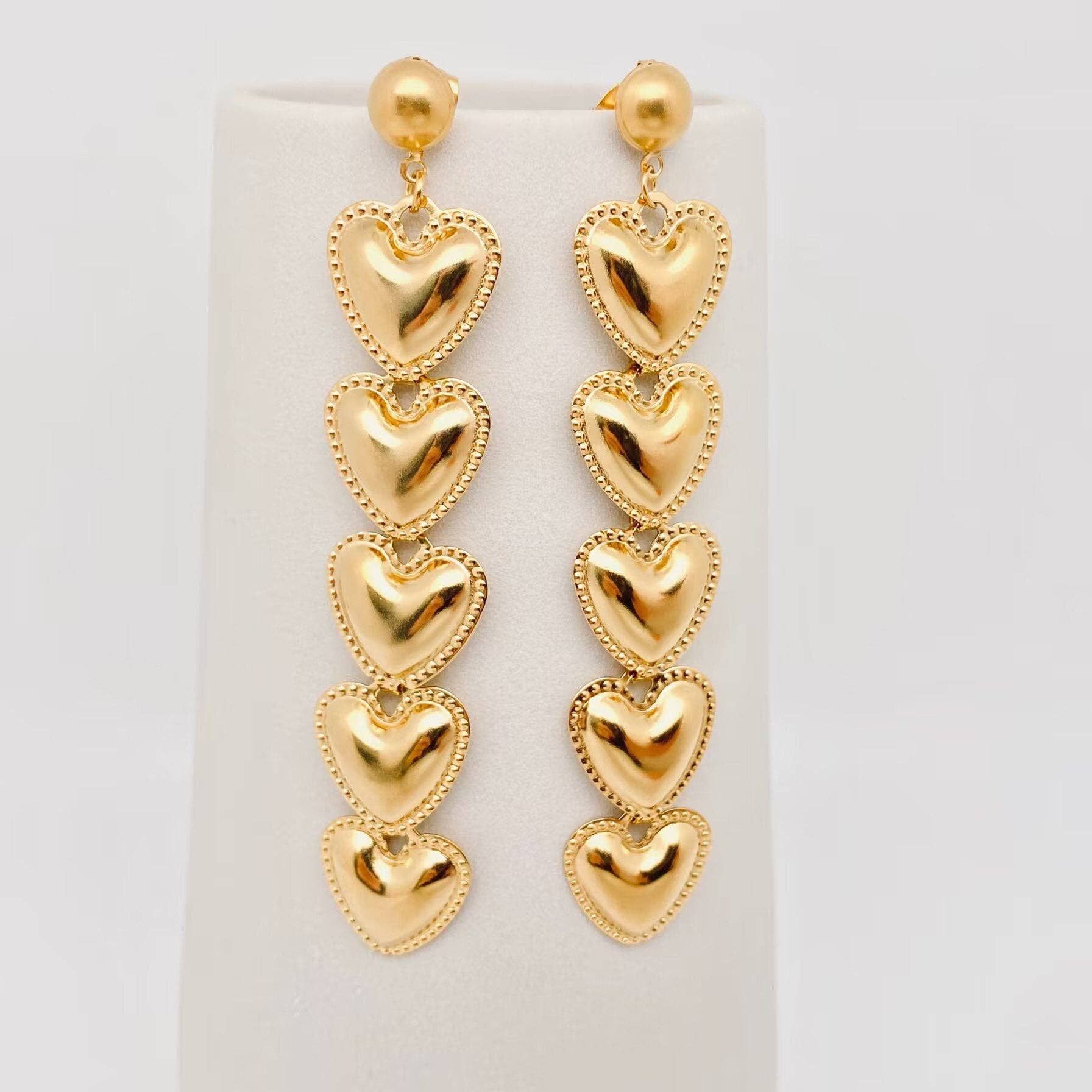 5 Heart Charm Gold Plated Stainless Steel Earrings | Fashion Party Earrings