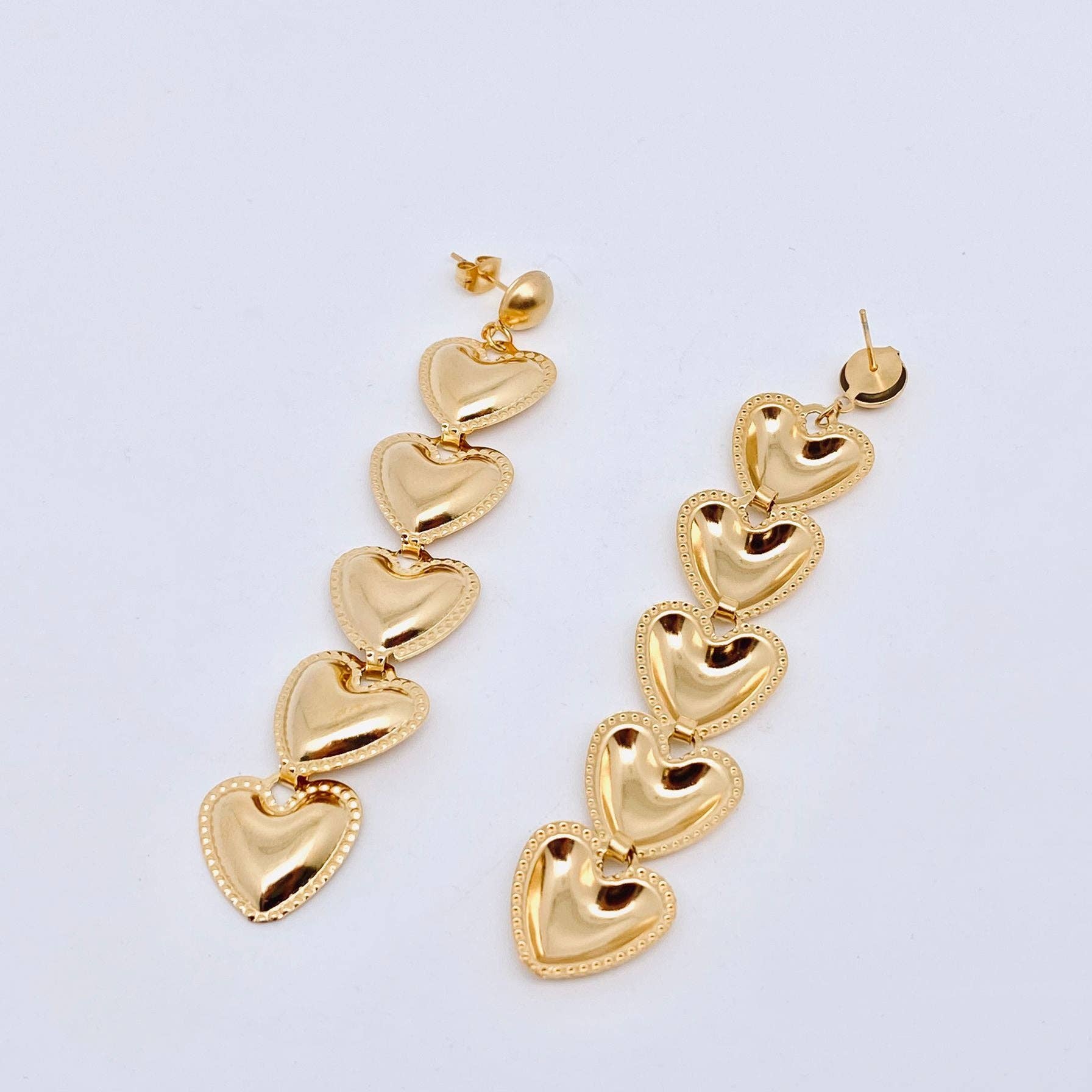 5 Heart Charm Gold Plated Stainless Steel Earrings | Fashion Party Earrings