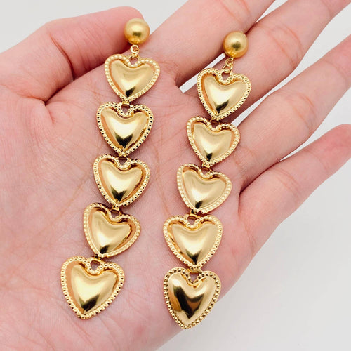 5 Heart Charm Gold Plated Stainless Steel Earrings | Fashion Party Earrings