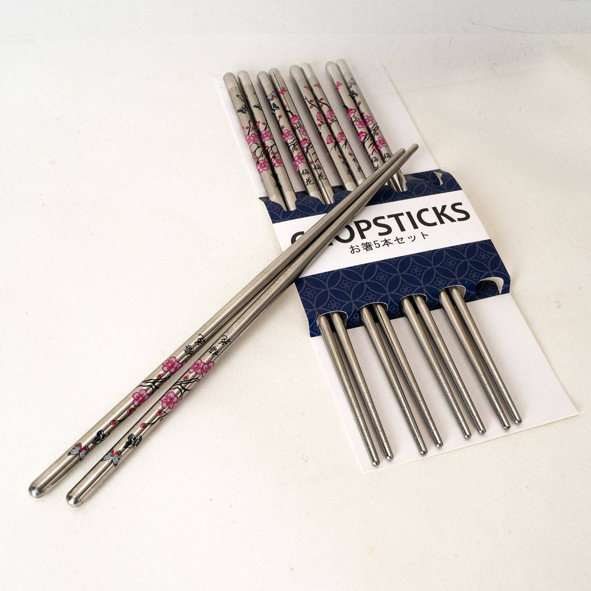 5-Piece Cherry Blossom Stainless Steel Chopsticks Set