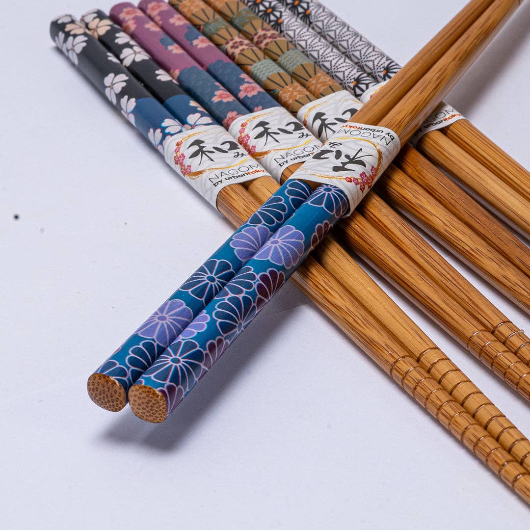 5-Piece Floral Print Bamboo Chopsticks Set