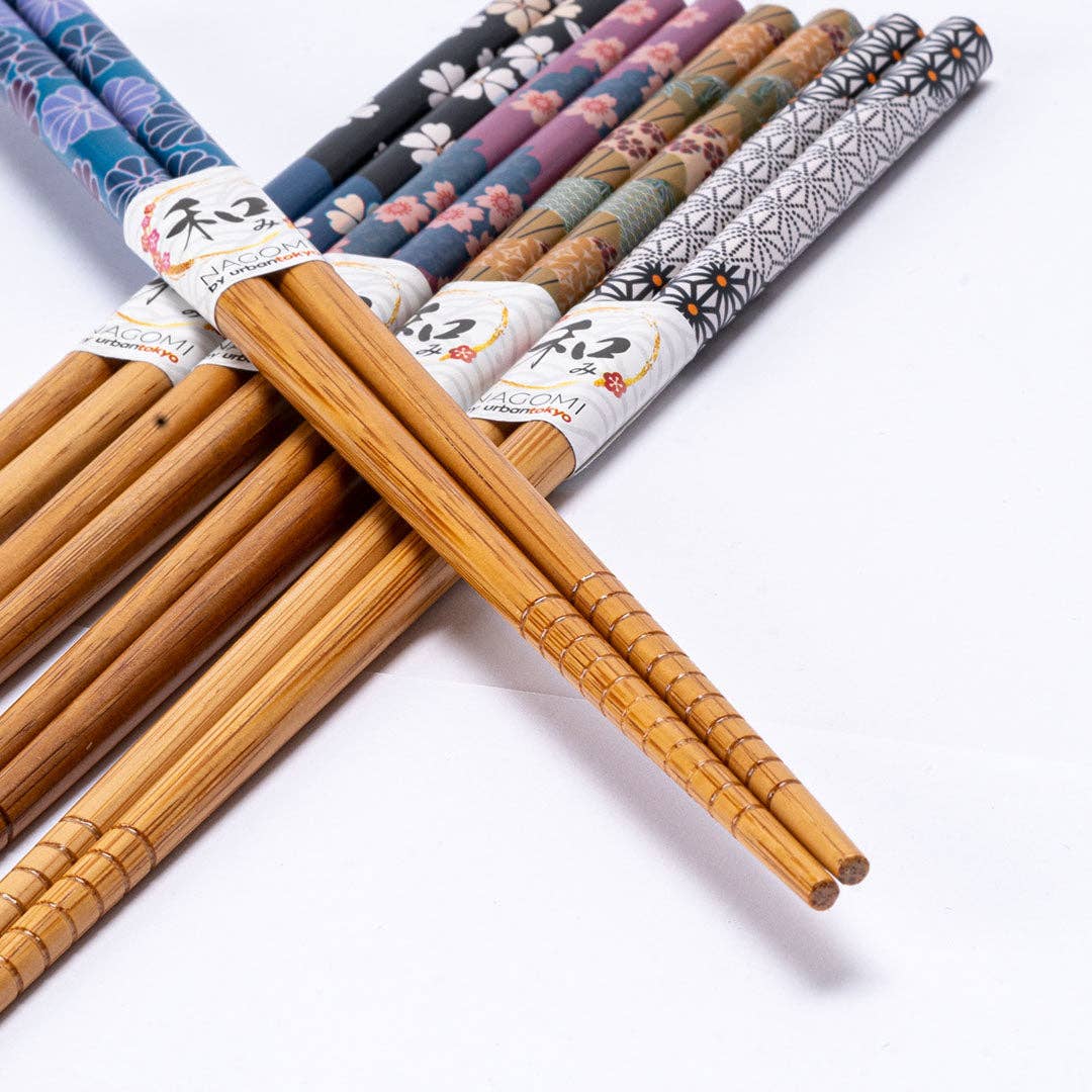 5-Piece Floral Print Bamboo Chopsticks Set