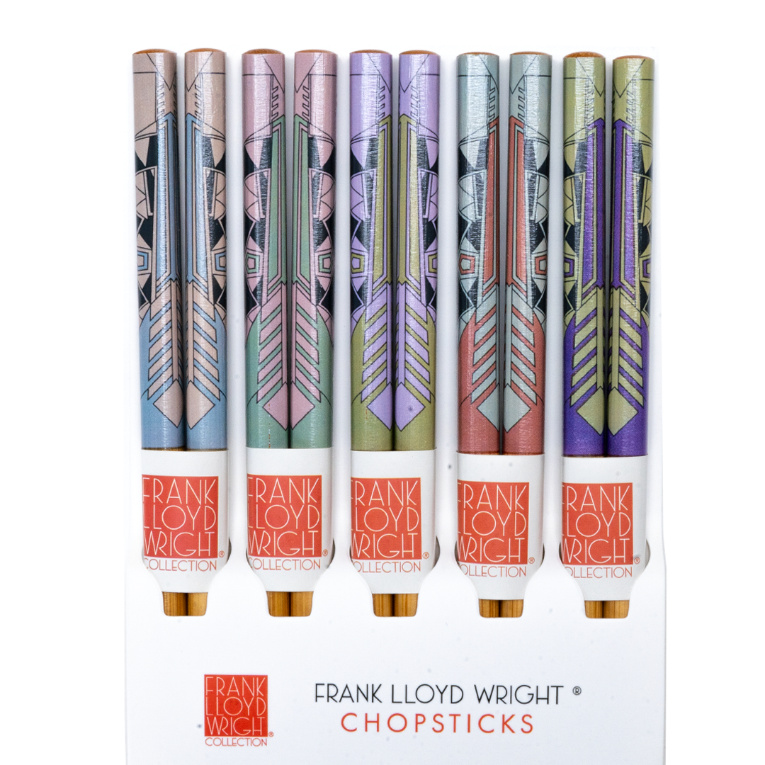 Set of Frank Lloyd Wright chopsticks with colorful geometric patterns
