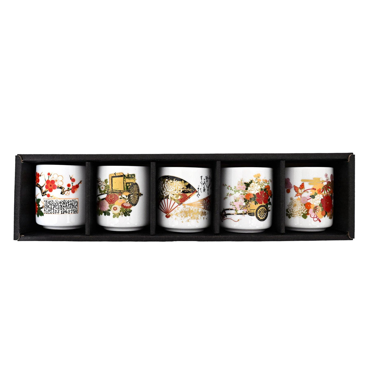 5-Piece Japanese Floral Porcelain Sake Cup Gift Set | 1.5 fl oz