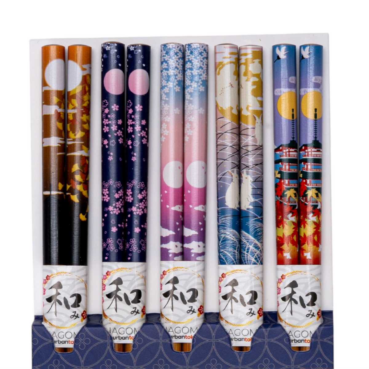 Set of colorful chopsticks with decorative handles 