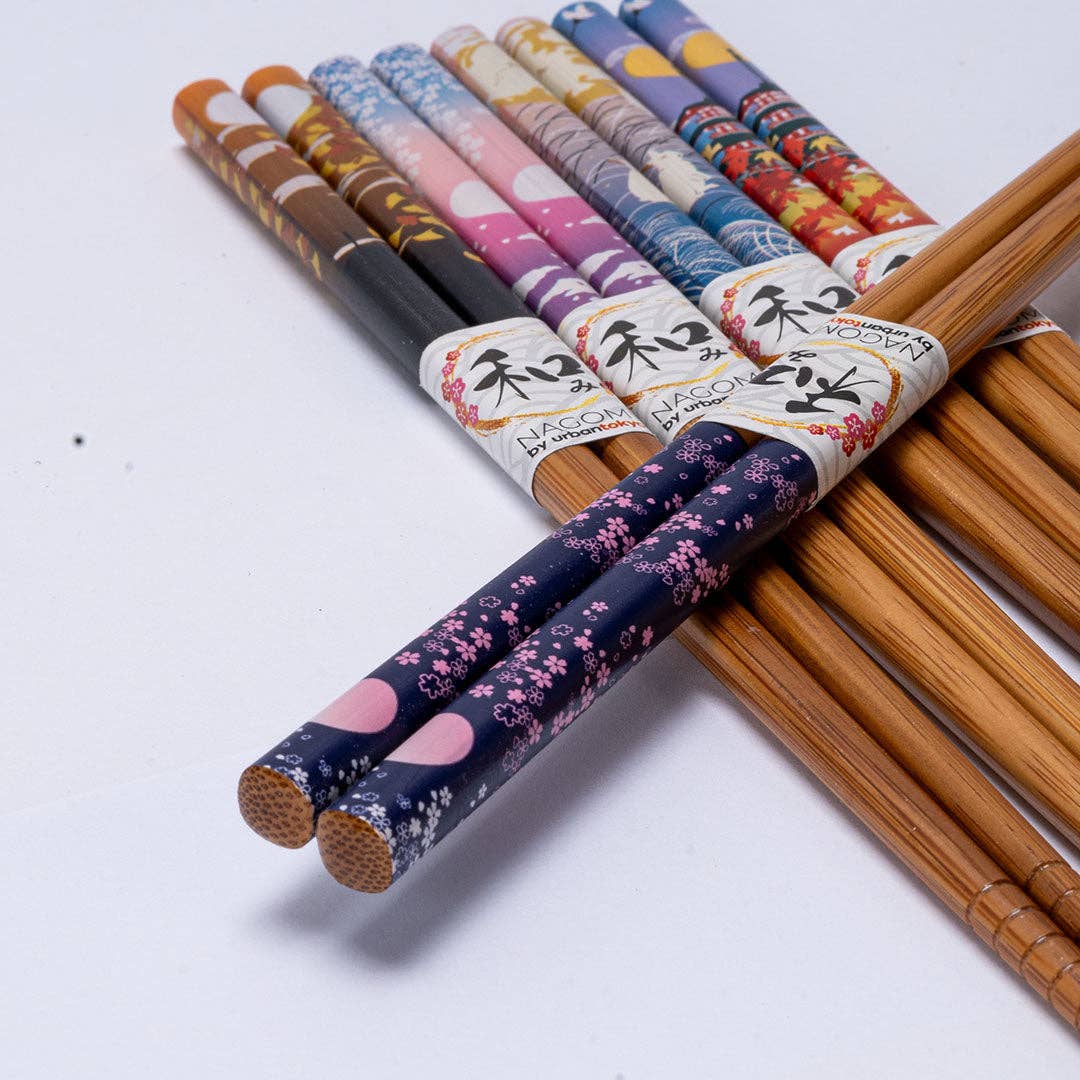 5-Piece Japanese Scenery Bamboo Chopsticks Set