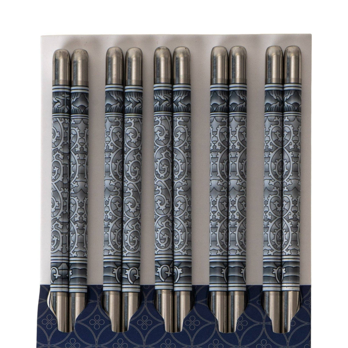 Set of five patterned stainless steel chopsticks 