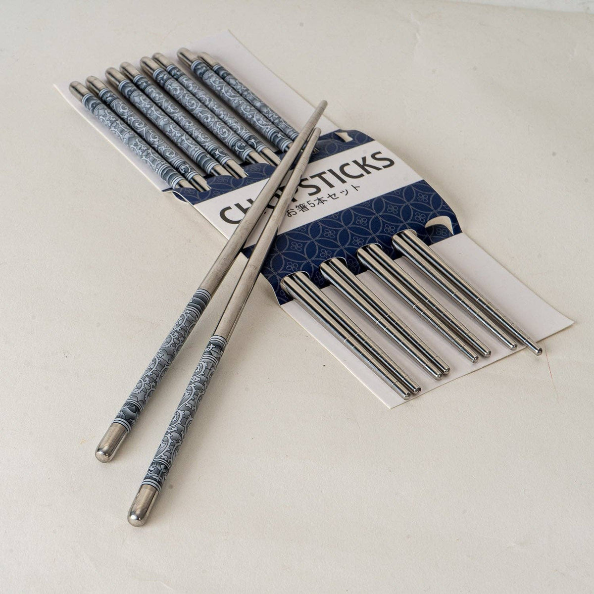 5-Piece Motif Pattern Stainless Steel Chopsticks Set