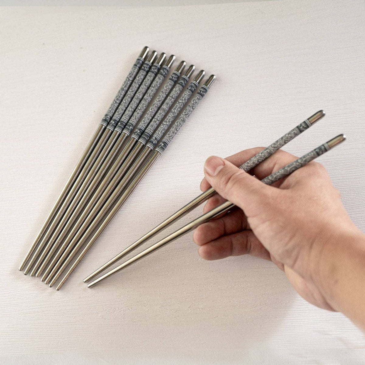 5-Piece Motif Pattern Stainless Steel Chopsticks Set