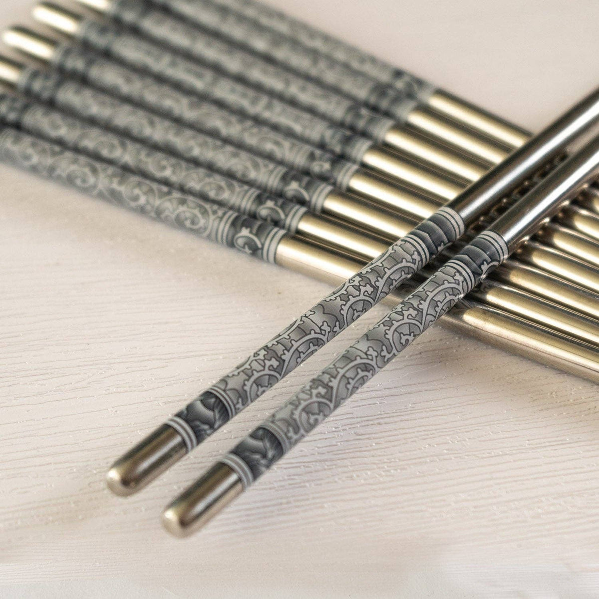 5-Piece Motif Pattern Stainless Steel Chopsticks Set