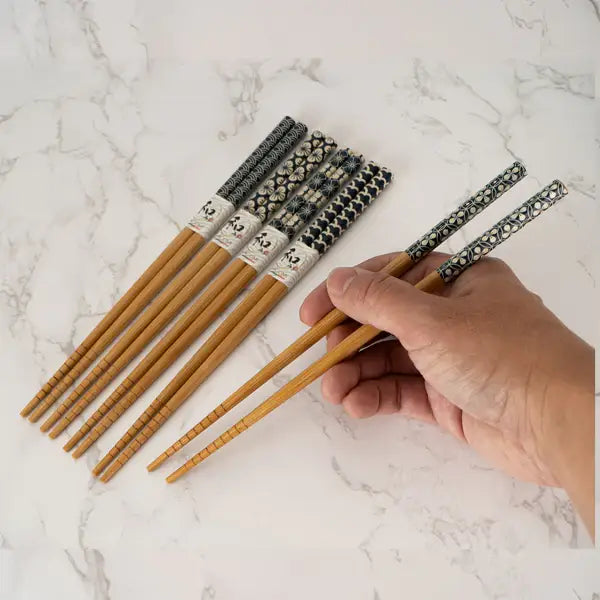 5-Piece Patterned Bamboo Chopsticks Set