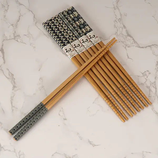 5-Piece Patterned Bamboo Chopsticks Set