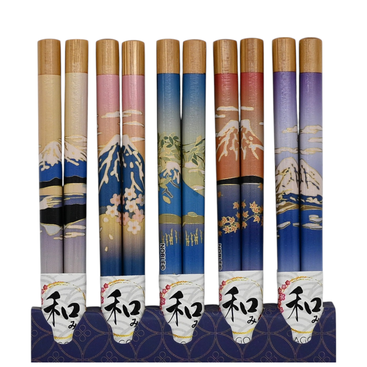 Set of 5 chopsticks with artistic snow cap mountain designs 
